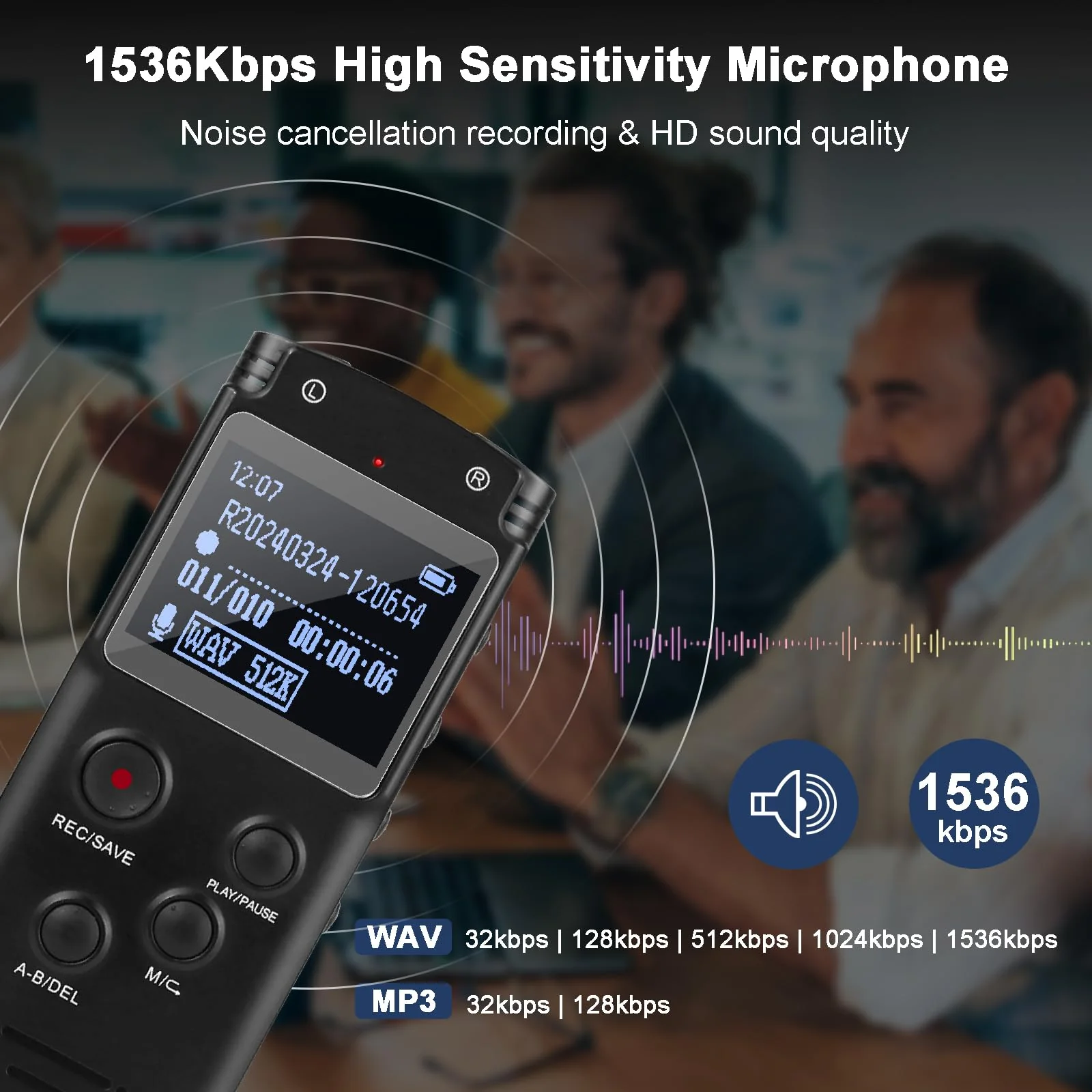 128GB Ultra-Large Screen Digital Voice Recorder Voice Activated Recorder for Lectures Meetings Classes, Audio Recorder with Playback, Password, Variable Speed, Tape Recorder USB Charge, MP3 - Image 2