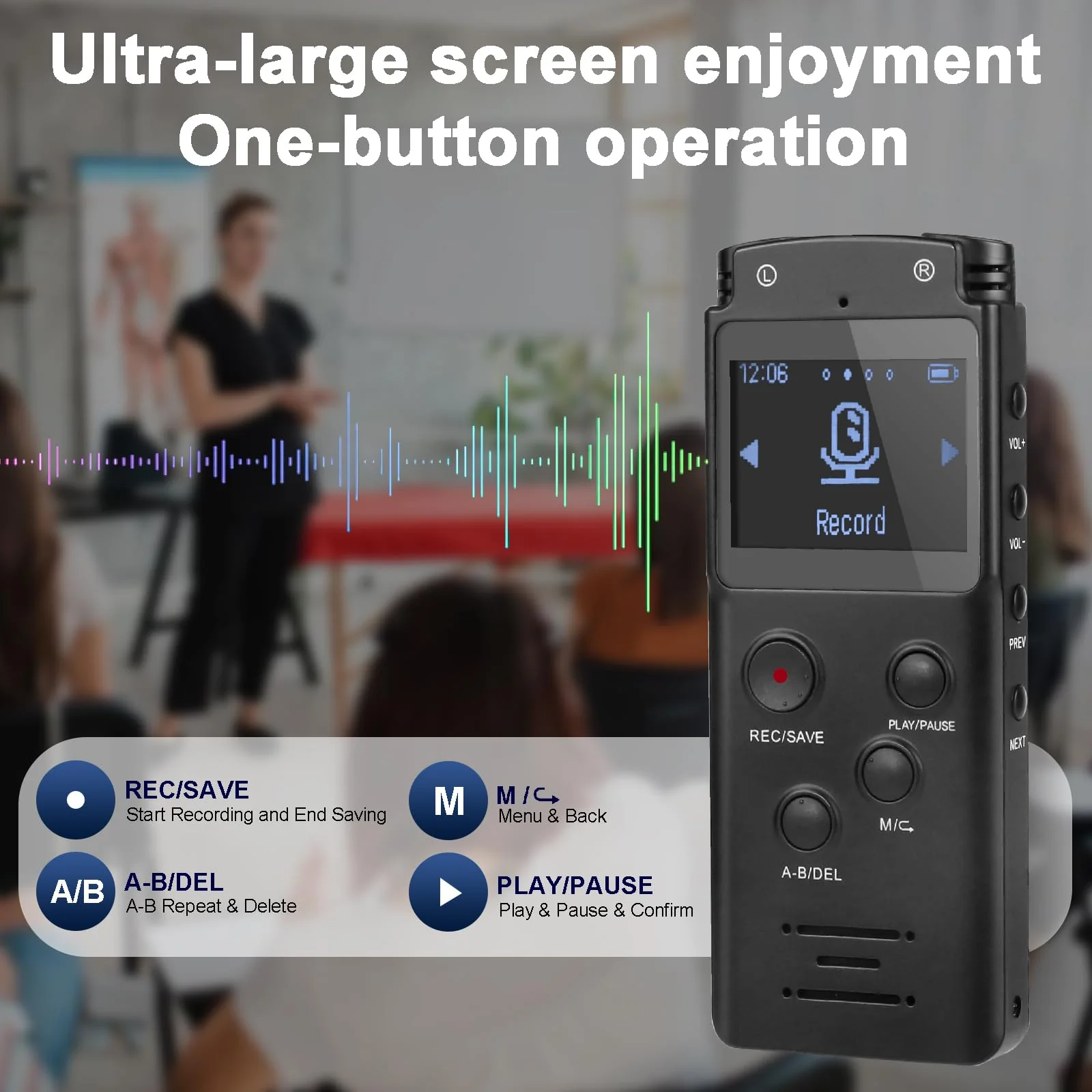 128GB Ultra-Large Screen Digital Voice Recorder Voice Activated Recorder for Lectures Meetings Classes, Audio Recorder with Playback, Password, Variable Speed, Tape Recorder USB Charge, MP3 - Image 4