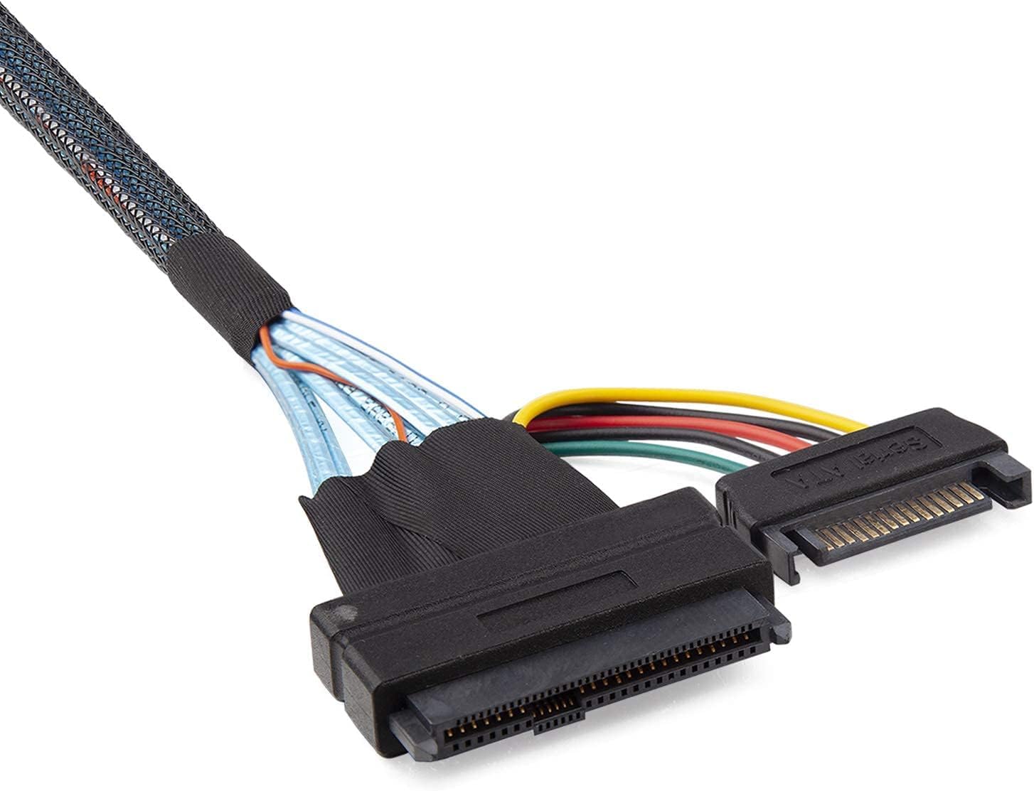 12G Internal Mini SAS SFF-8643 to U.2 SFF-8639 NVMe SSD Cable with 15 pin Male SATA Power Connector, PCIe 4.0, 85 Ohm, 1.6ft/0.5m 0.5 meter - Image 2