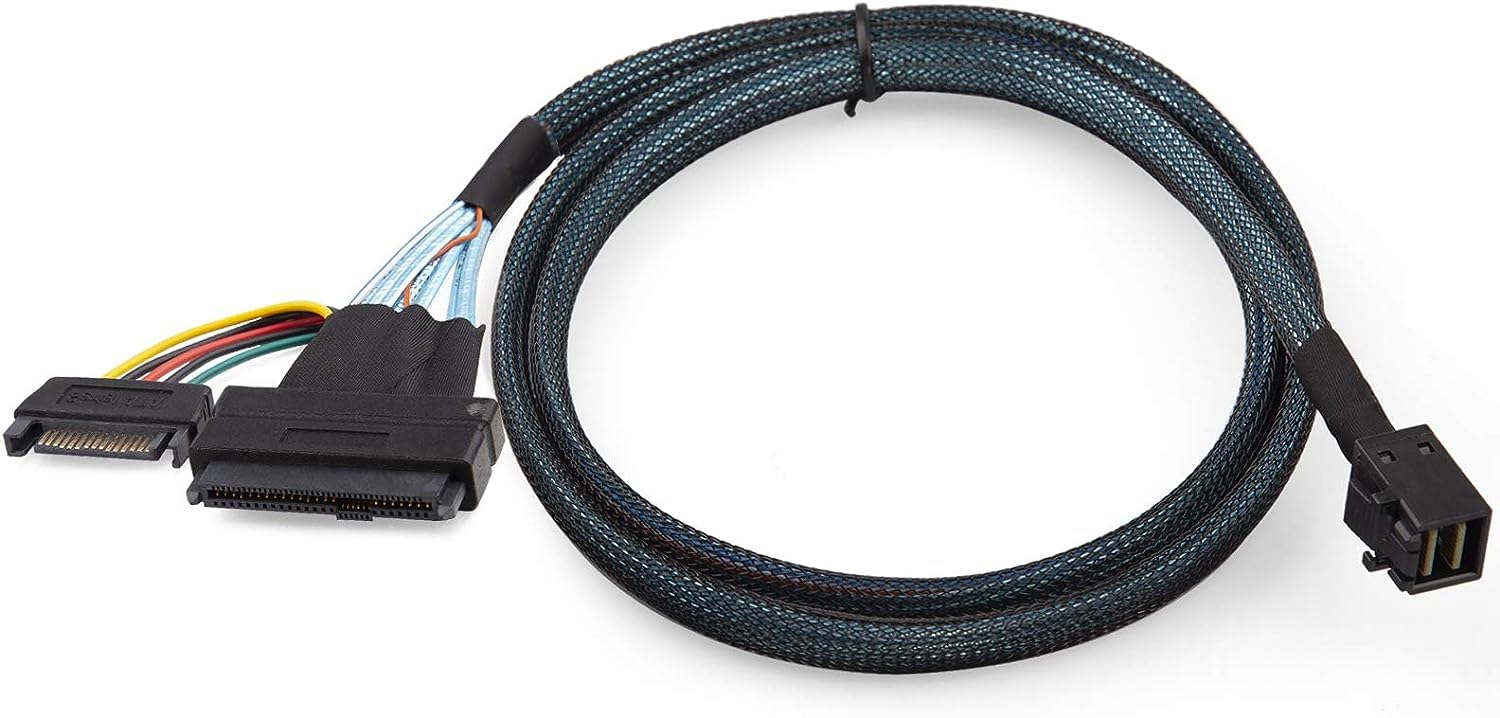 12G Internal Mini SAS SFF-8643 to U.2 SFF-8639 NVMe SSD Cable with 15 pin Male SATA Power Connector, PCIe 4.0, 85 Ohm, 1.6ft/0.5m 0.5 meter - Image 5