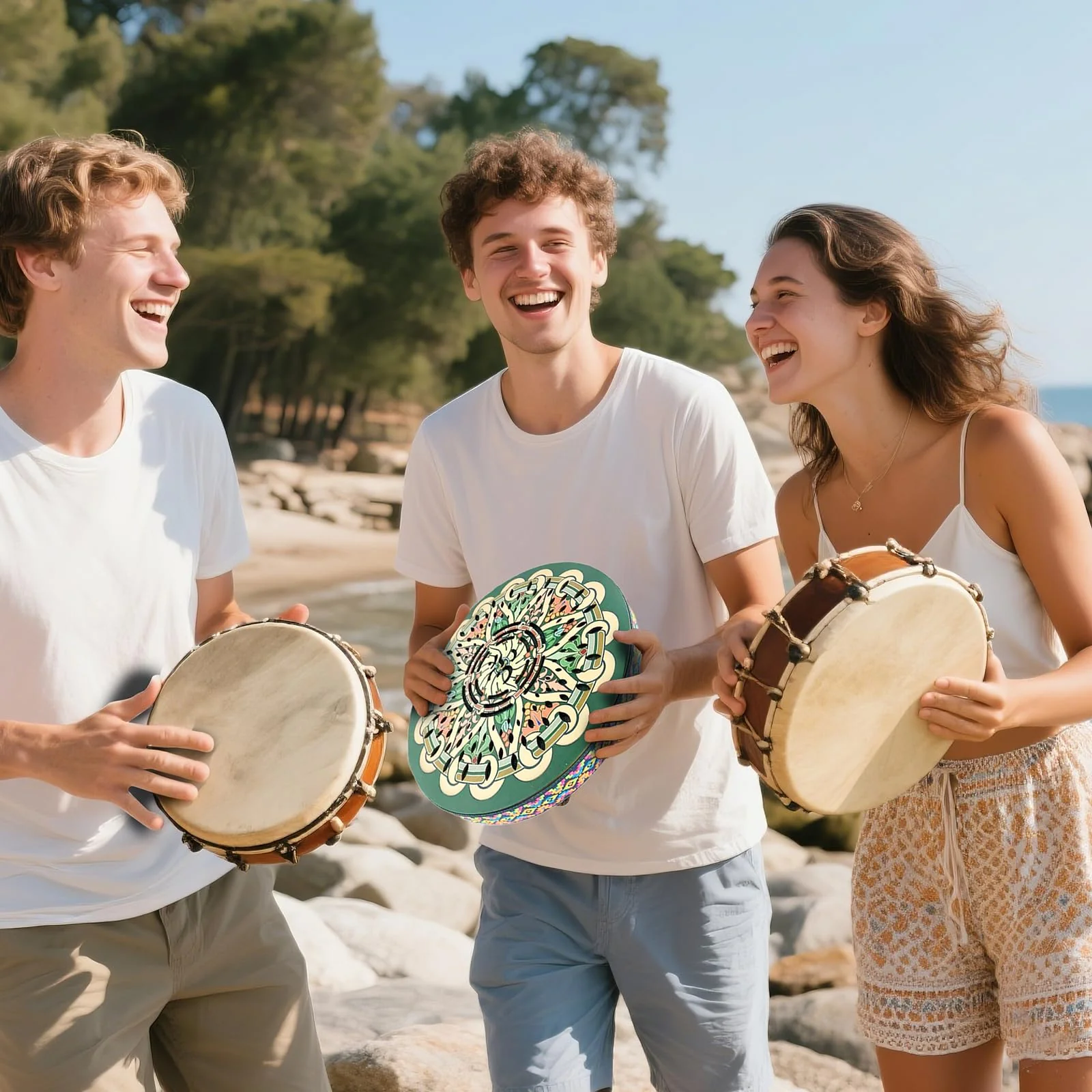 12INCH Ocean Drum,Sound Healing,Rain Disk "Water-Fall",Onomatopoeic Music,Gift For Yoga Meditation Performance Accompaniment（Green Flower） Green Flower - Image 3