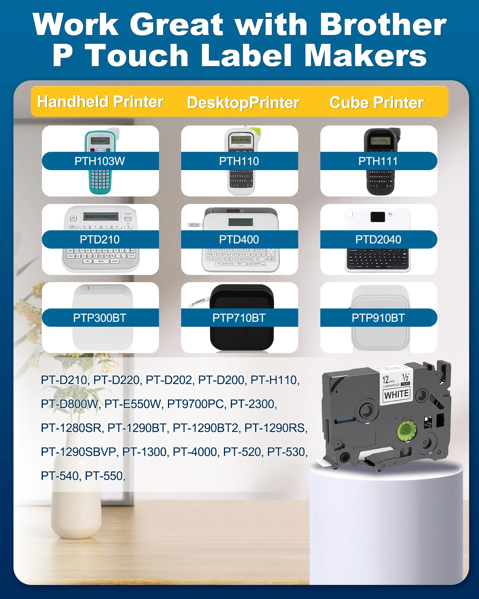 12mm 0.47 Laminated White Label Tape Relpacement for TZe-231 Brother Label Maker Tape, AZe Black on White Label Tape Compatible with Brother P Touch Label Maker PT-D210 PT-H110 PT-D220 PT-D400, 4 Pack - Image 2