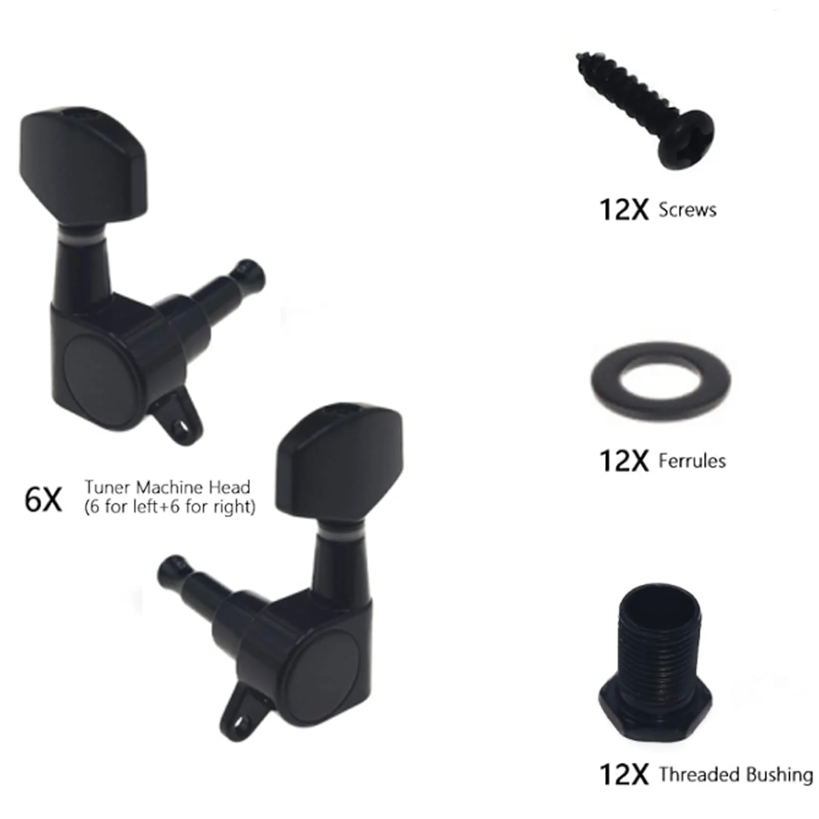 12Pcs Guitar String Tuning Pegs Tuner, Silver Machine Heads Knobs for Electric & Acoustic Guitar 6L 6R Black - Image 3