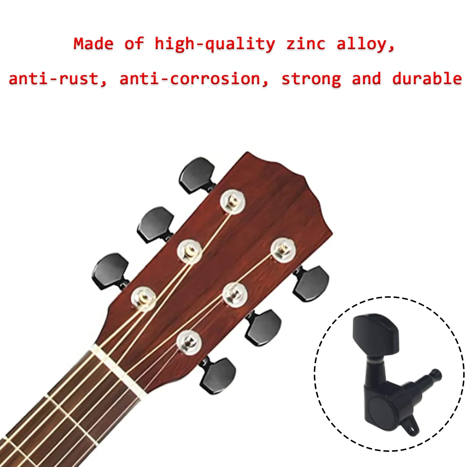 12Pcs Guitar String Tuning Pegs Tuner, Silver Machine Heads Knobs for Electric & Acoustic Guitar 6L 6R Black - Image 4