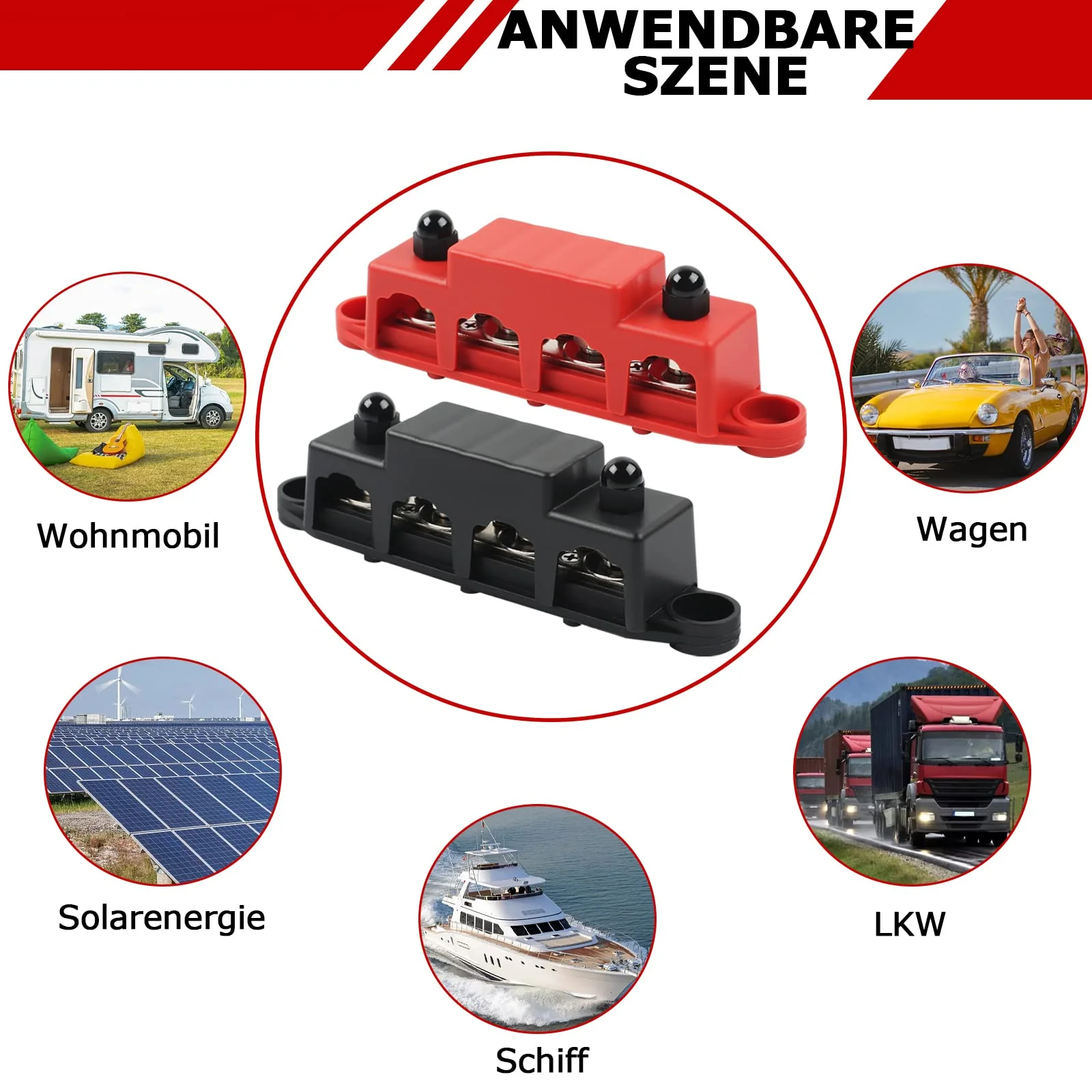 12V-48V DC BusBar Distribution Block 250A BusBar Box with 4 x M8 Terminal Bolts High Performance Module, Power Distribution Block Grounding Current for Car RV Boat Yacht (Red Black, 2 Pieces) 1 - Image 4