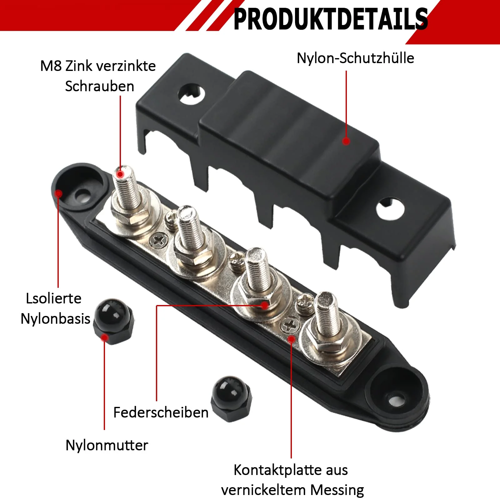 12V-48V DC BusBar Distribution Block 250A BusBar Box with 4 x M8 Terminal Bolts High Performance Module, Power Distribution Block Grounding Current for Car RV Boat Yacht (Red Black, 2 Pieces) 1 - Image 5