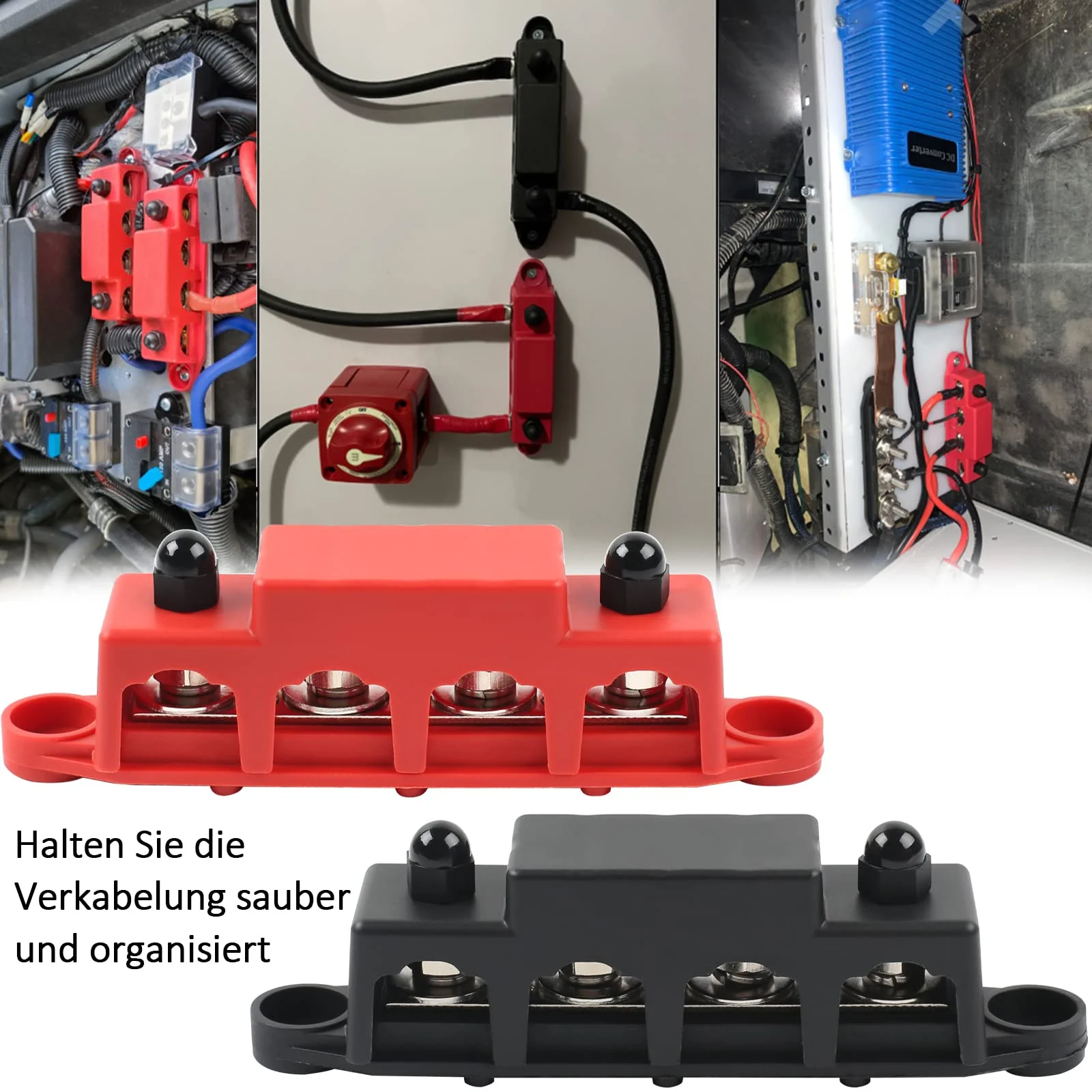 12V-48V DC BusBar Distribution Block 250A BusBar Box with 4 x M8 Terminal Bolts High Performance Module, Power Distribution Block Grounding Current for Car RV Boat Yacht (Red Black, 2 Pieces) 1 - Image 6