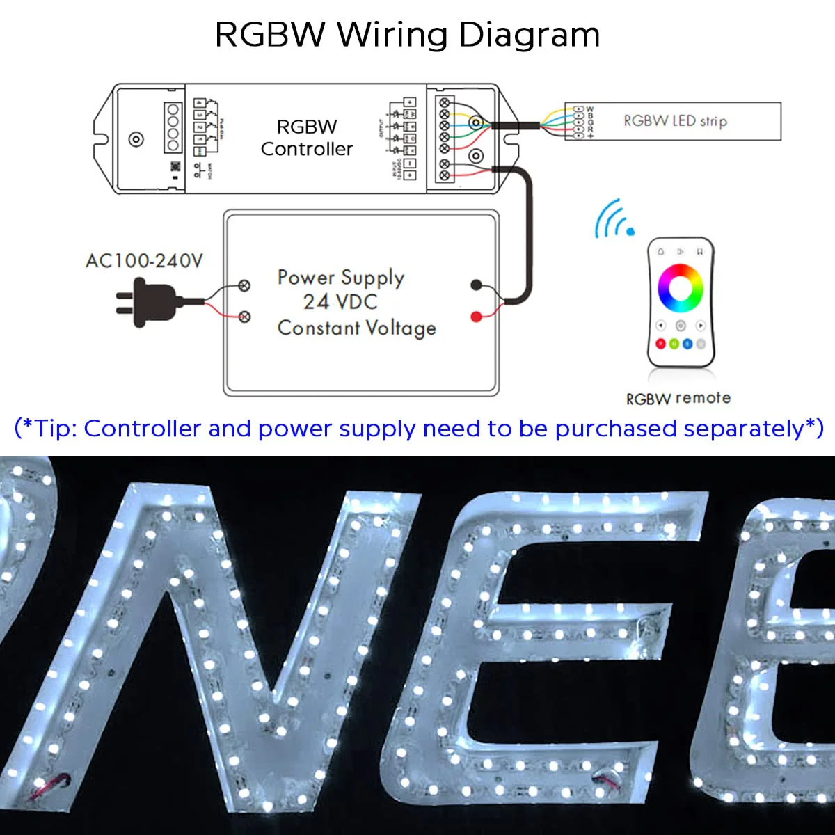 12V 4in1 RGBW LED Strip Lights 360° Bending S Shape RGB+6000K Daylight 16.4ft 240LEDs Dimmable RGBW Color Changing LED Light Strips for DIY Letters Irregular Lighting (RGB+6000K) - Image 4