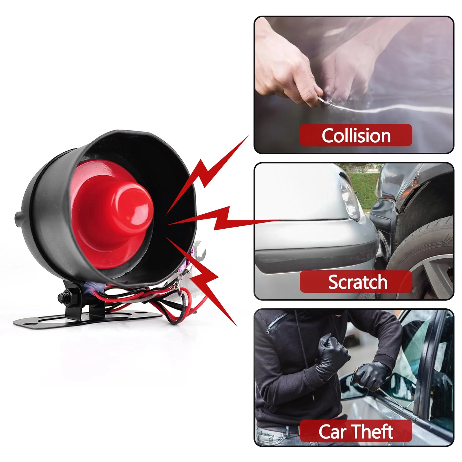 12V Car Alarm System, Anti-Theft Horn Siren with 7-Levels Sensitivity Universal Security Protection System Vehicle Alarm System with Sound - Image 3