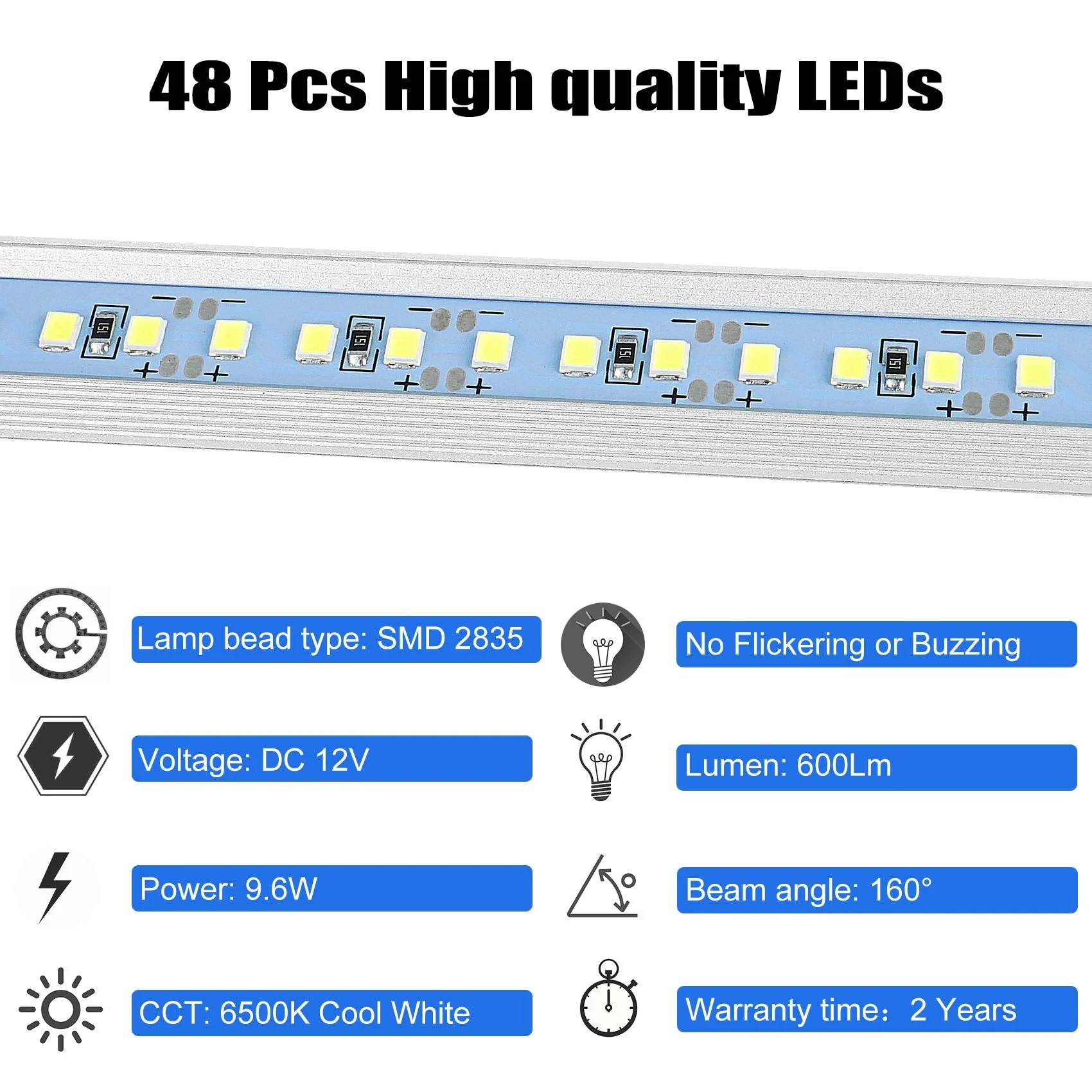 12v LED Interior Light Bar, DC 12 Volt led Strip Lights with Switch and Magnets, 6500K White Light for Enclosed Cargo Trailer Car RV Van Truck Lorry Cabinet Camper Boat Caravan Motorhome 8P 8 P - Image 4