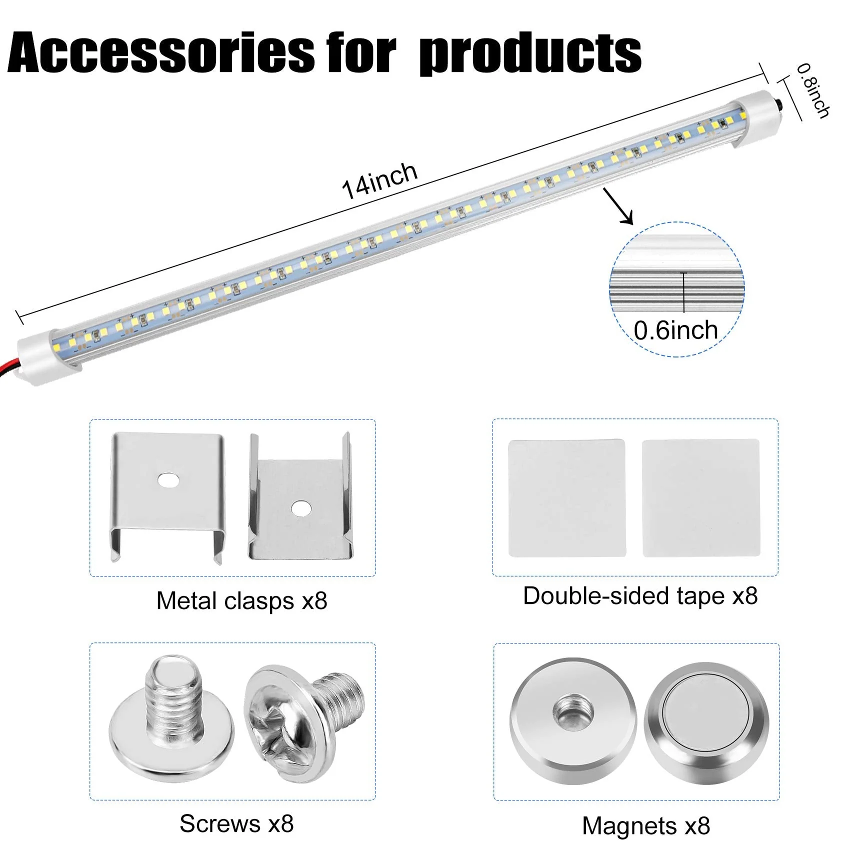 12v LED Interior Light Bar, DC 12 Volt led Strip Lights with Switch and Magnets, 6500K White Light for Enclosed Cargo Trailer Car RV Van Truck Lorry Cabinet Camper Boat Caravan Motorhome 8P 8 P - Image 6