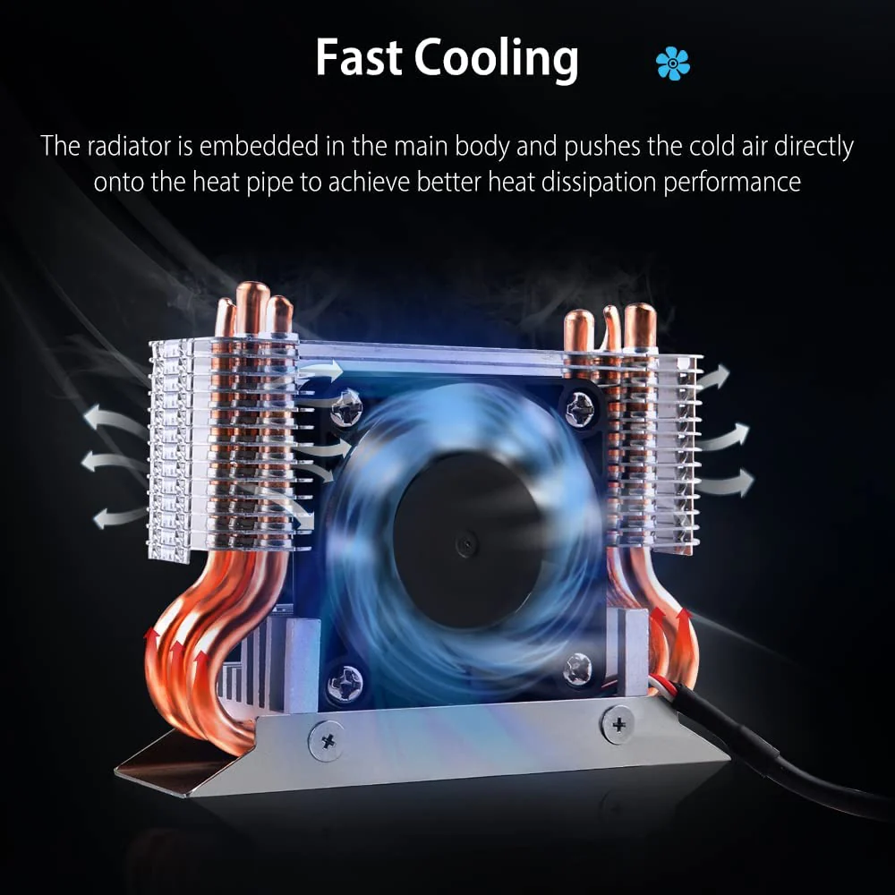 12V M.2 2280 SSD Heatsink with 40mm PWM Cooling Fan, Copper Heat Pipes and Thermal Pad, SSD Cooler for M.2 2280 NVMe & SATA SSD Only - Image 3