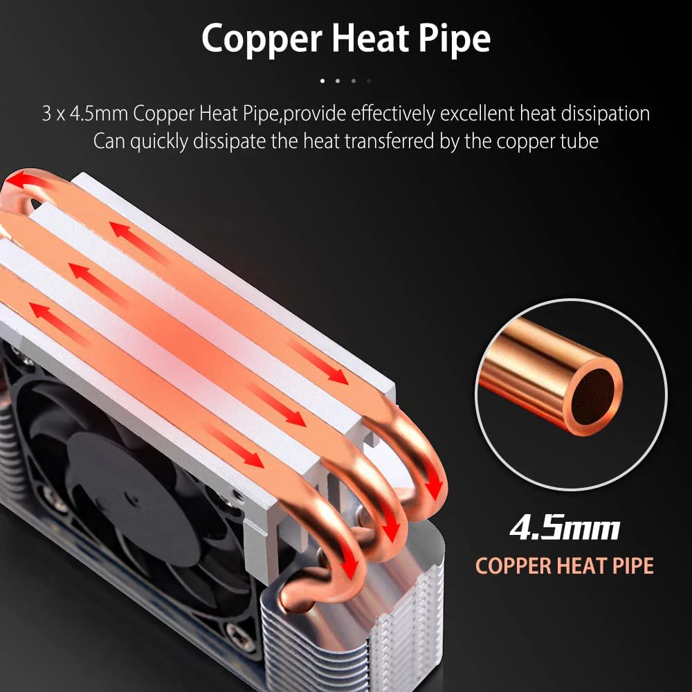 12V M.2 2280 SSD Heatsink with 40mm PWM Cooling Fan, Copper Heat Pipes and Thermal Pad, SSD Cooler for M.2 2280 NVMe & SATA SSD Only - Image 4