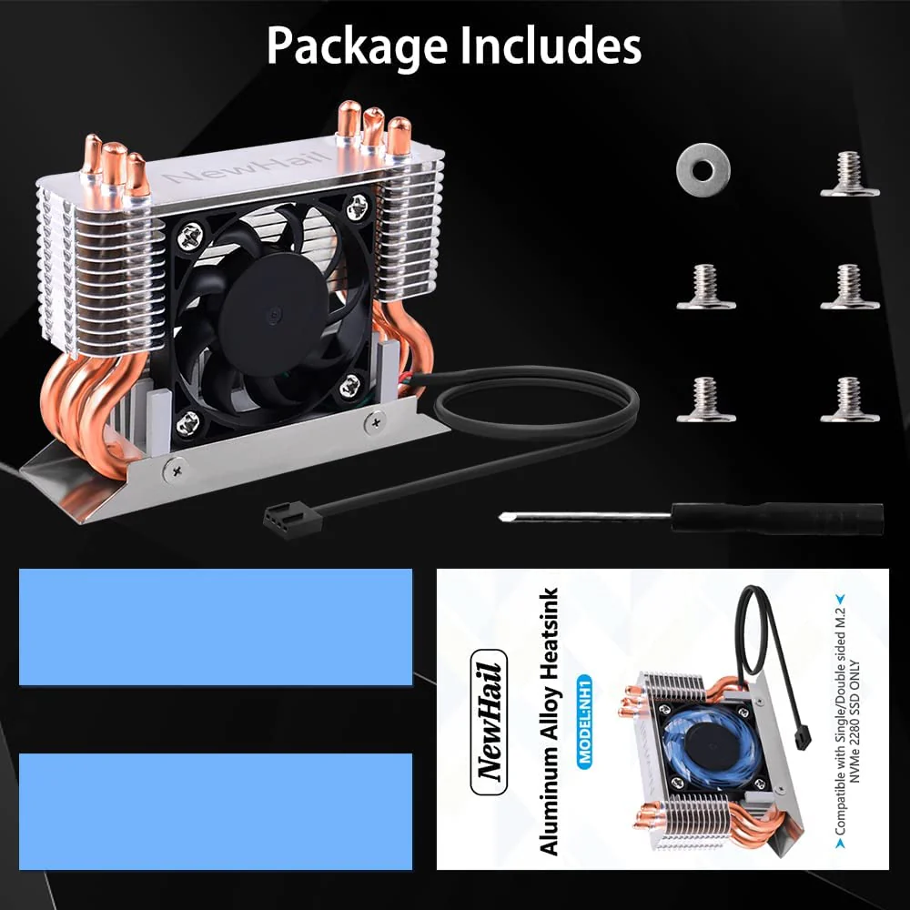 12V M.2 2280 SSD Heatsink with 40mm PWM Cooling Fan, Copper Heat Pipes and Thermal Pad, SSD Cooler for M.2 2280 NVMe & SATA SSD Only - Image 5