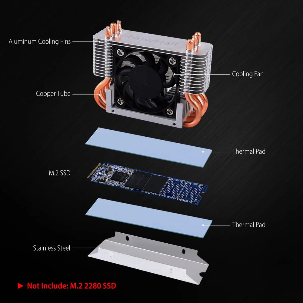 12V M.2 2280 SSD Heatsink with 40mm PWM Cooling Fan, Copper Heat Pipes and Thermal Pad, SSD Cooler for M.2 2280 NVMe & SATA SSD Only - Image 7