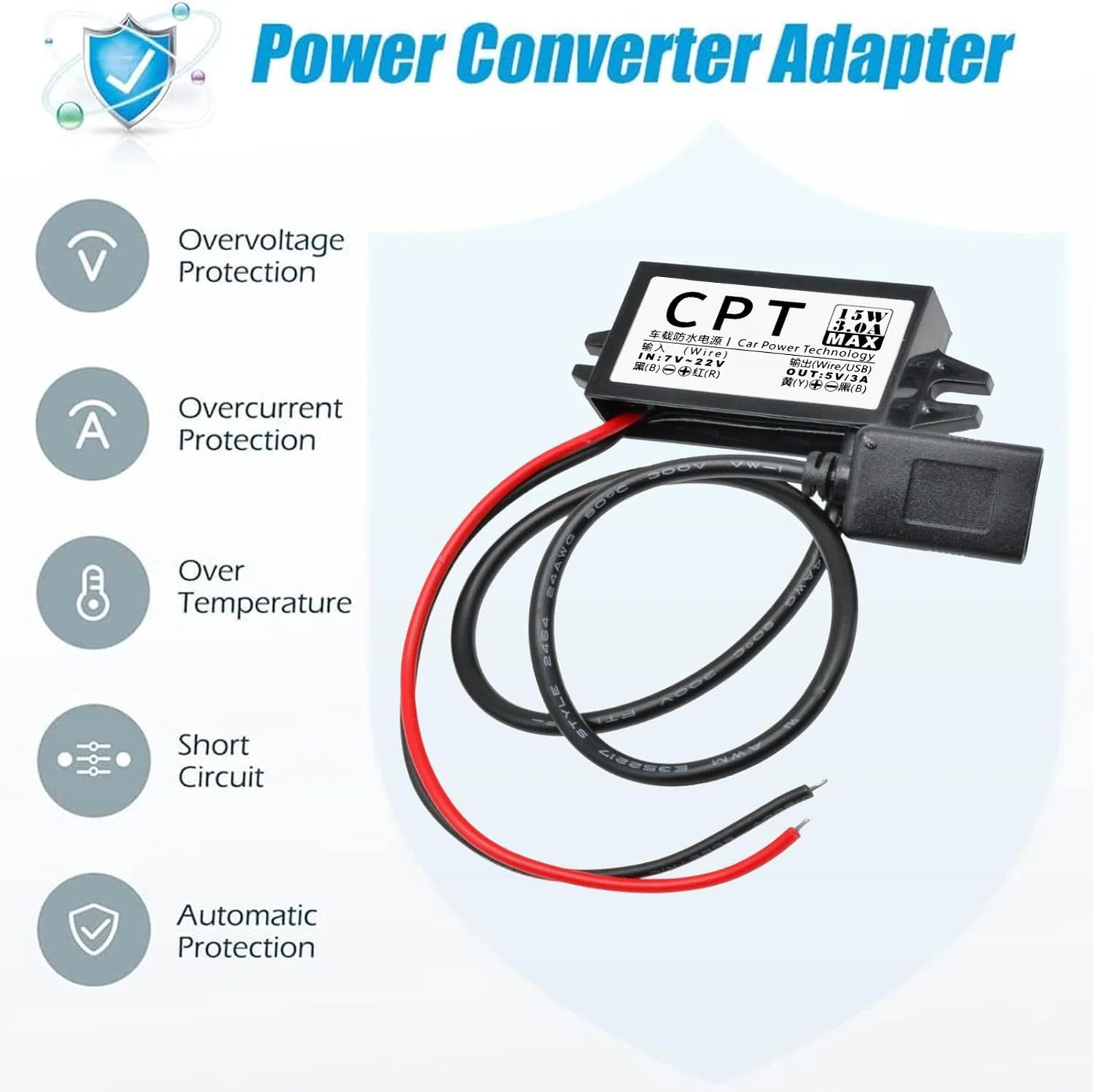 12V to 5V USB Adapter, DC Buck Converter Module 3A 15W Car Power Converter Adapter (Single USB) 1 Items - Image 5