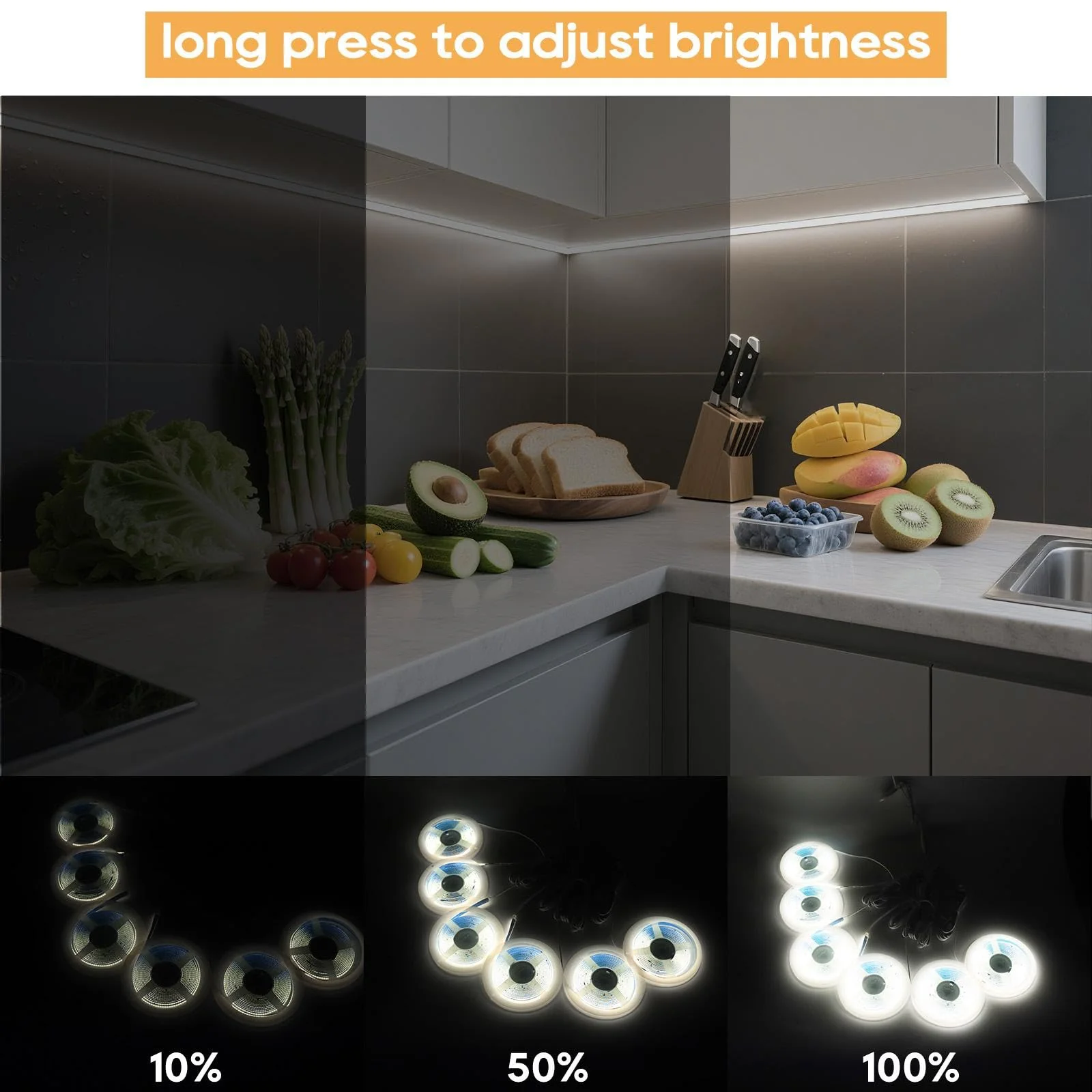 12V White COB LED Strip Light Kit-6pcs 3.3FT Self-Adhesive LED Strip Parallel with Dimmable Touch Sensor Switch, Led Light Strip for Wood Slat Wall Panels, Home decor, Under Cabinet Strip Light 6pcs 3.3FT - Image 3