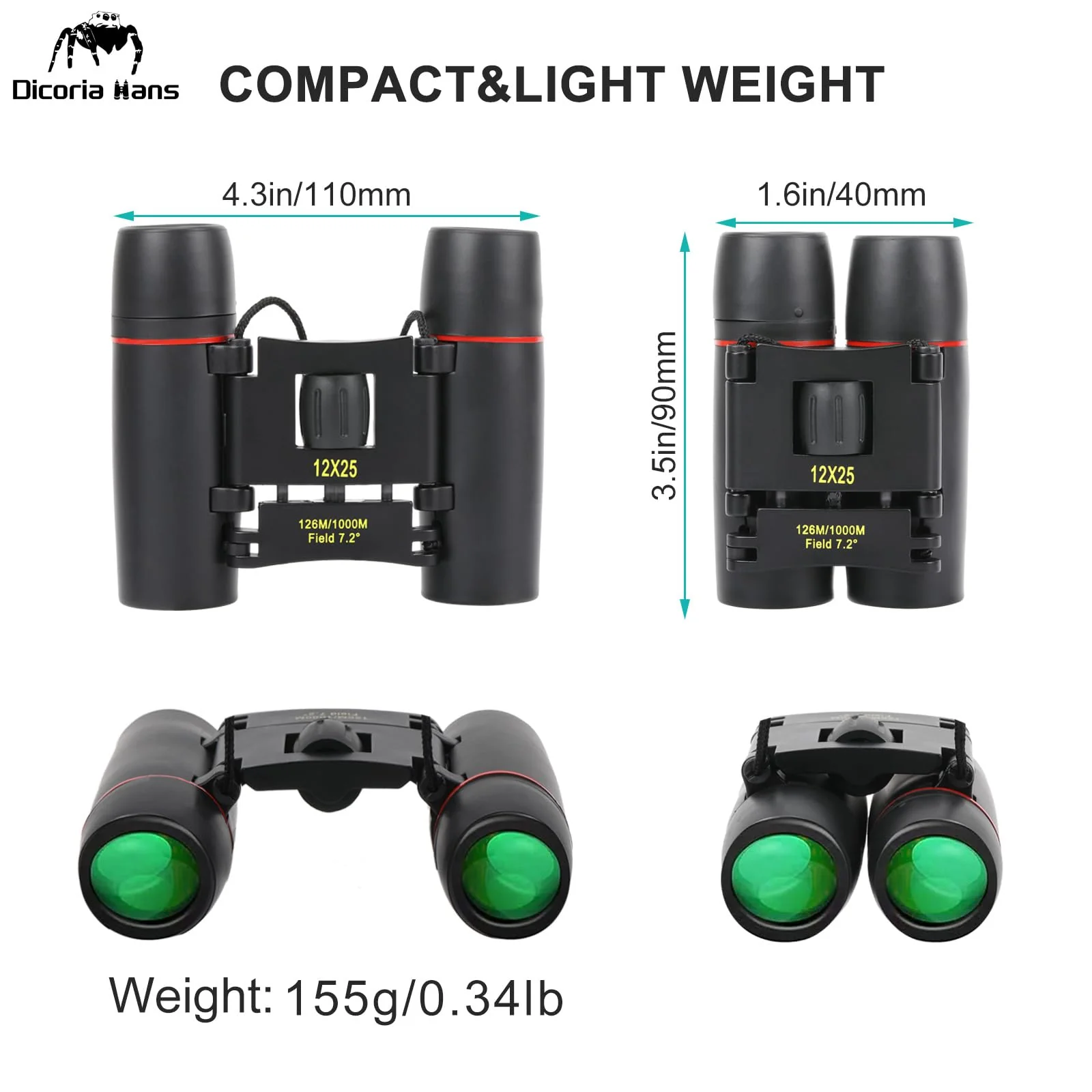 12x25 Small Binoculars for Adults and Kids, Compact Lightweight with BAK4 Prism, Easy Focus Wide View for Bird Watching, Travel, Sightseeing, Concert, Theater, Sports 12x25 - Image 2