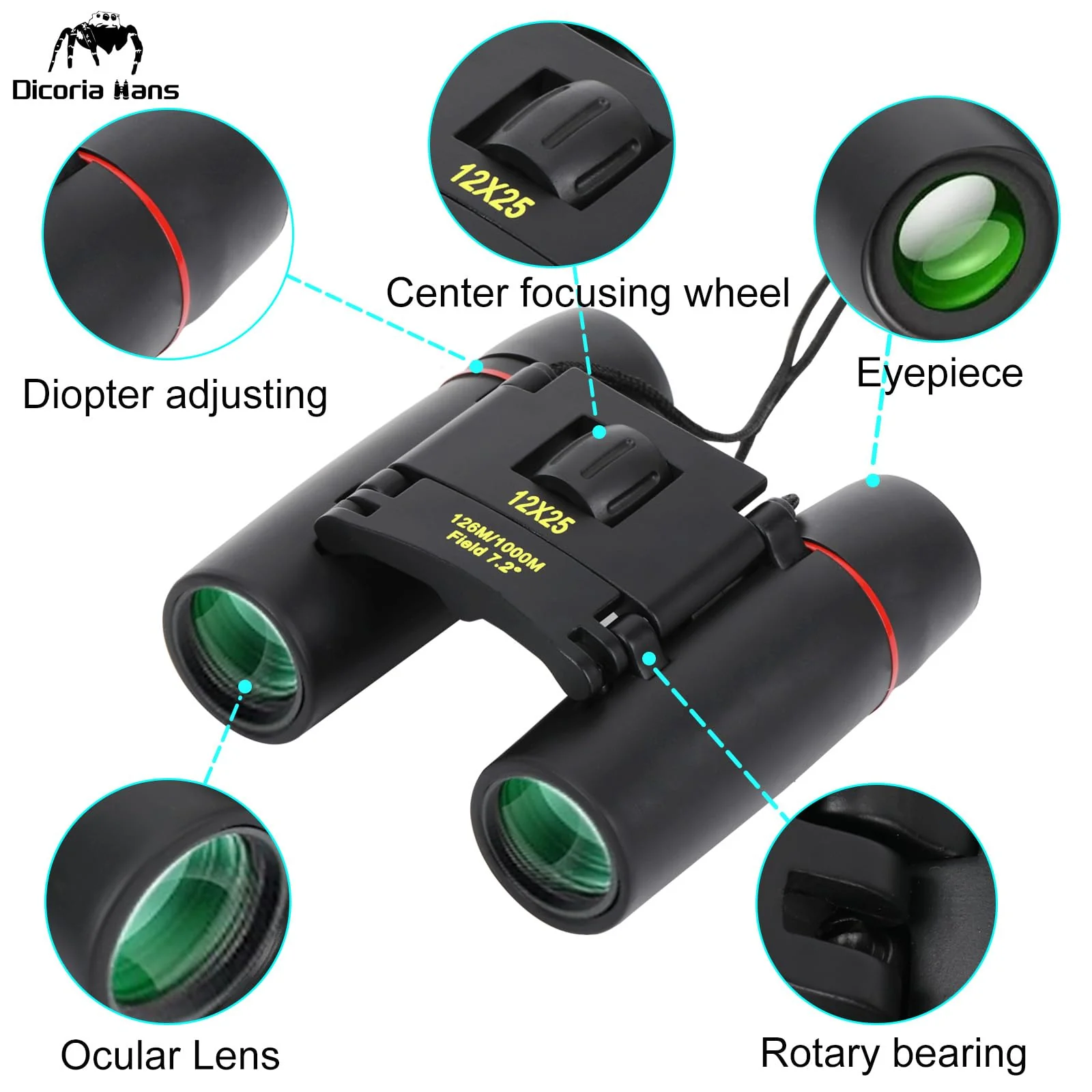 12x25 Small Binoculars for Adults and Kids, Compact Lightweight with BAK4 Prism, Easy Focus Wide View for Bird Watching, Travel, Sightseeing, Concert, Theater, Sports 12x25 - Image 3