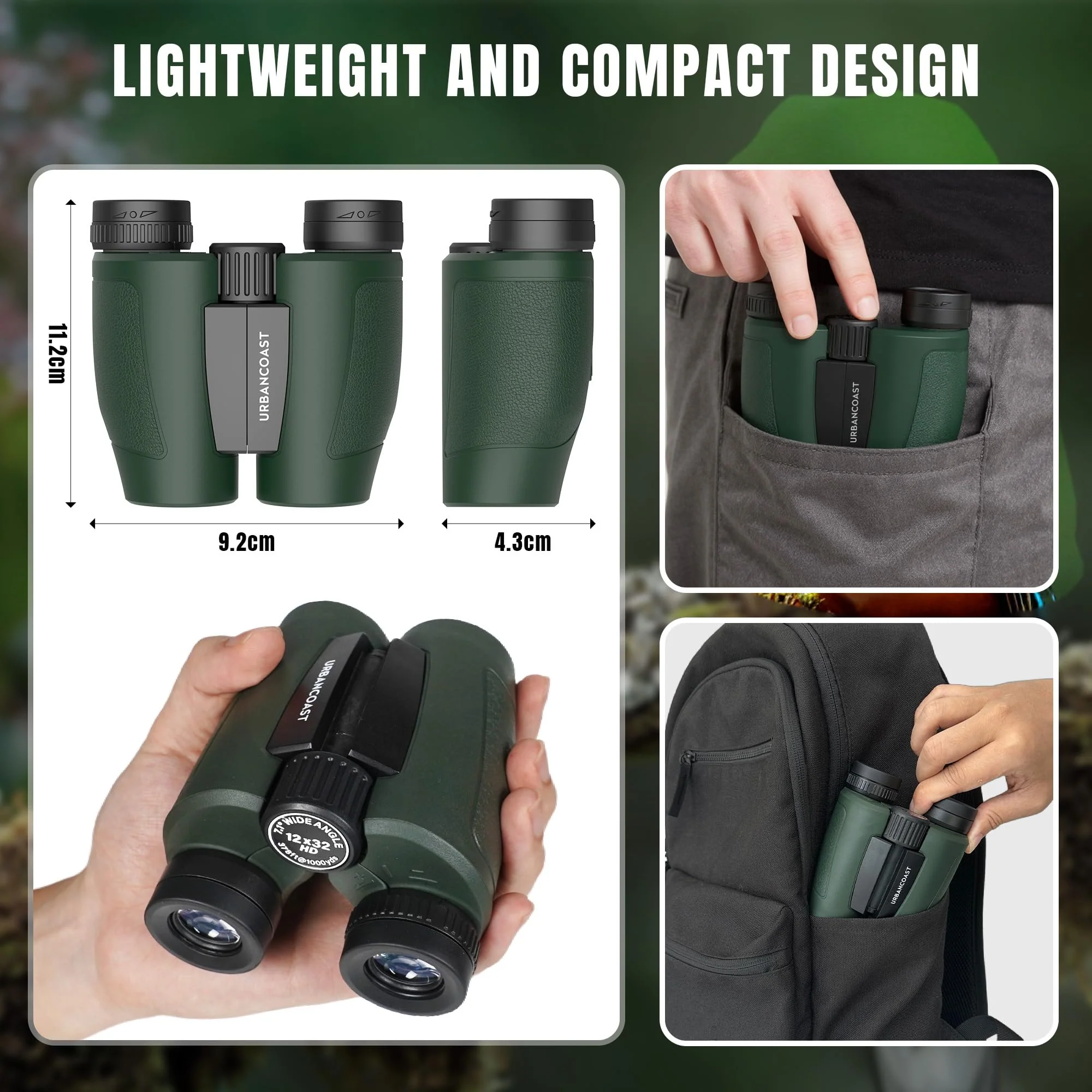12x32 Compact Binoculars for Adults - High Powered Lightweight Small Binoculars with Large View - Super Bright Waterproof Binocular for Bird Watching Travel Cruise Ship Hiking Sports Concert Dark Green - Image 4