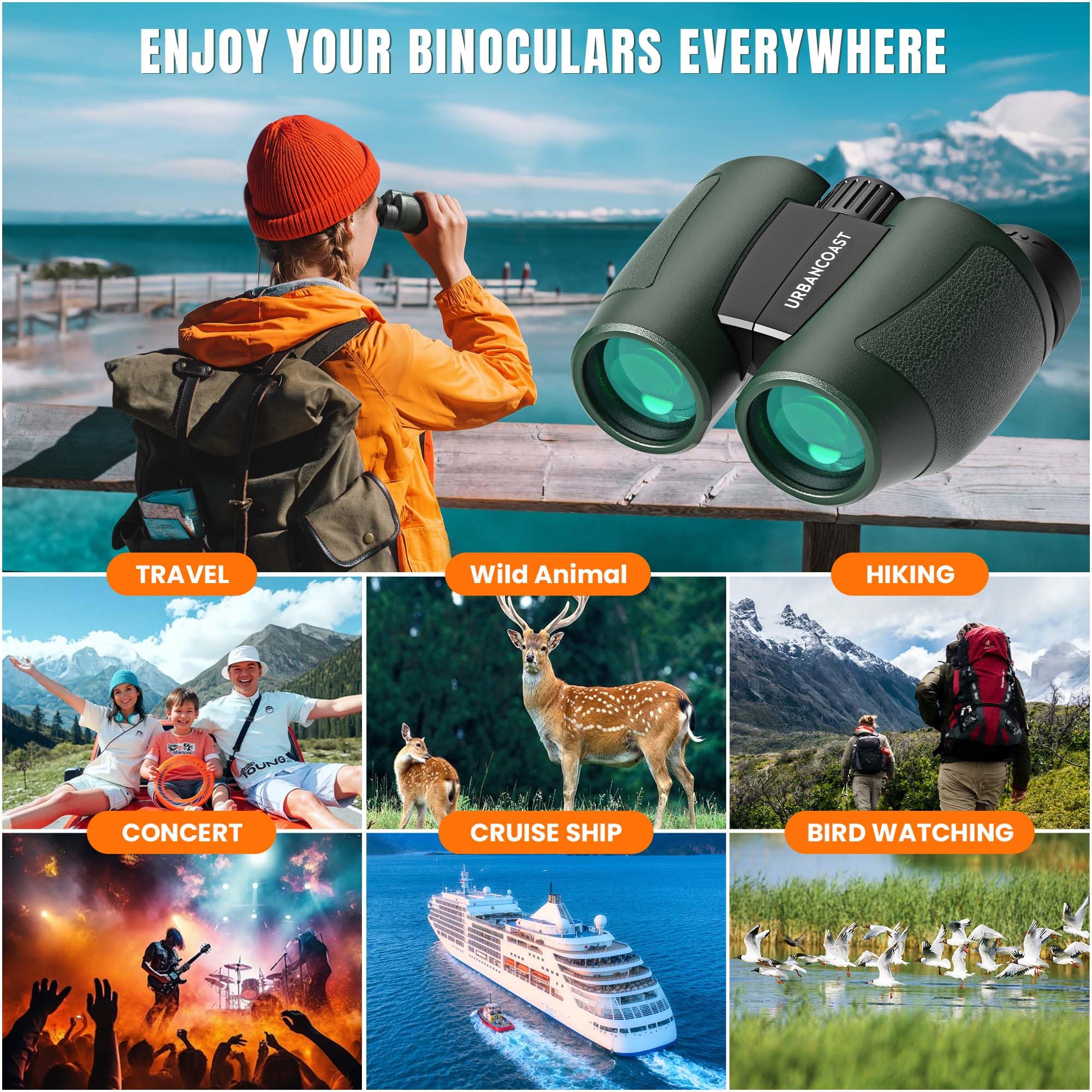 12x32 Compact Binoculars for Adults - High Powered Lightweight Small Binoculars with Large View - Super Bright Waterproof Binocular for Bird Watching Travel Cruise Ship Hiking Sports Concert Dark Green - Image 6