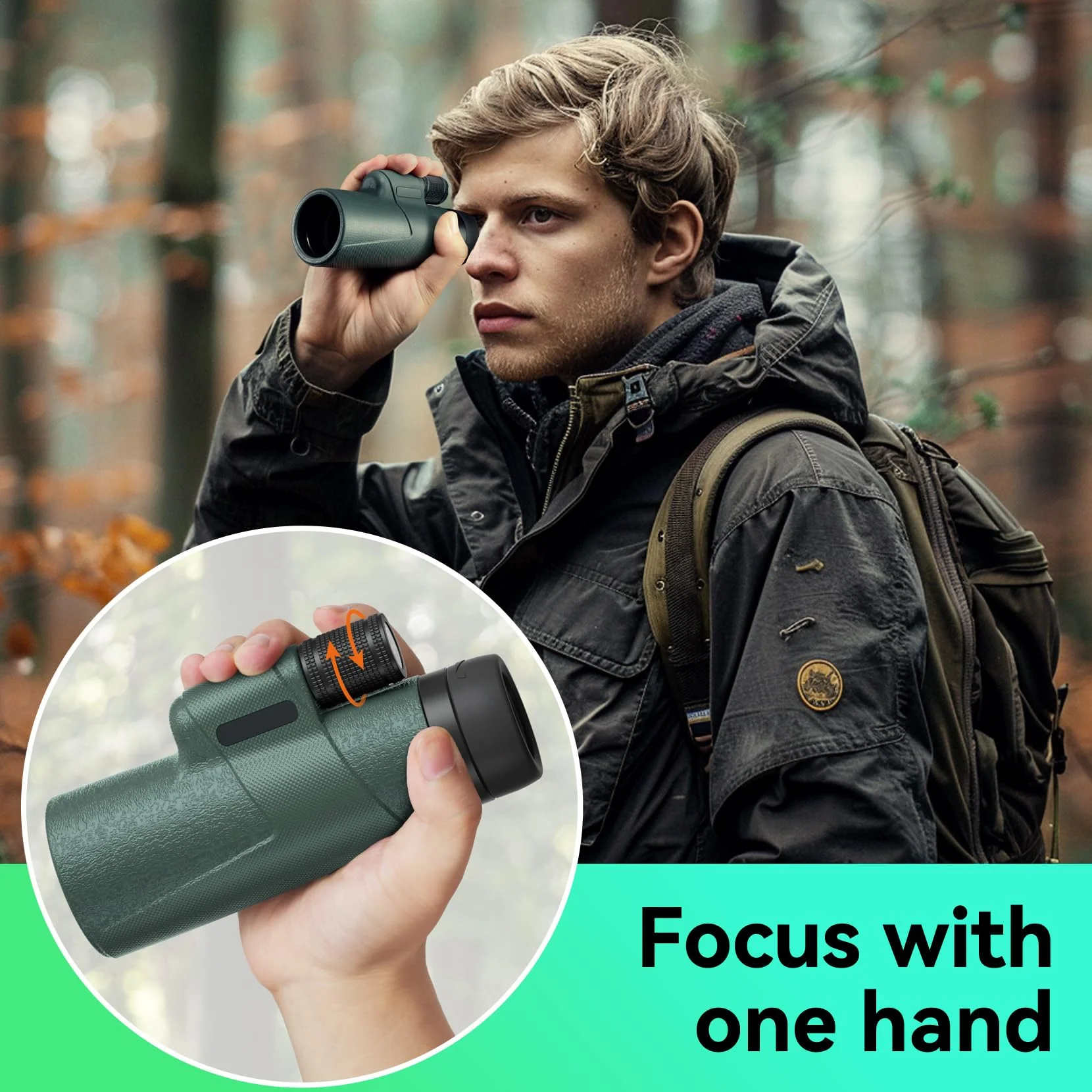 12x50 HD Monocular for Adults High Powered with BAK4 Prism & FMC Lens,Lightweight with Smartphone Adapter, High Powered Monocular with Clear Low Light Vision for Star Watching, Bird Watching, Hiking Green - Image 6