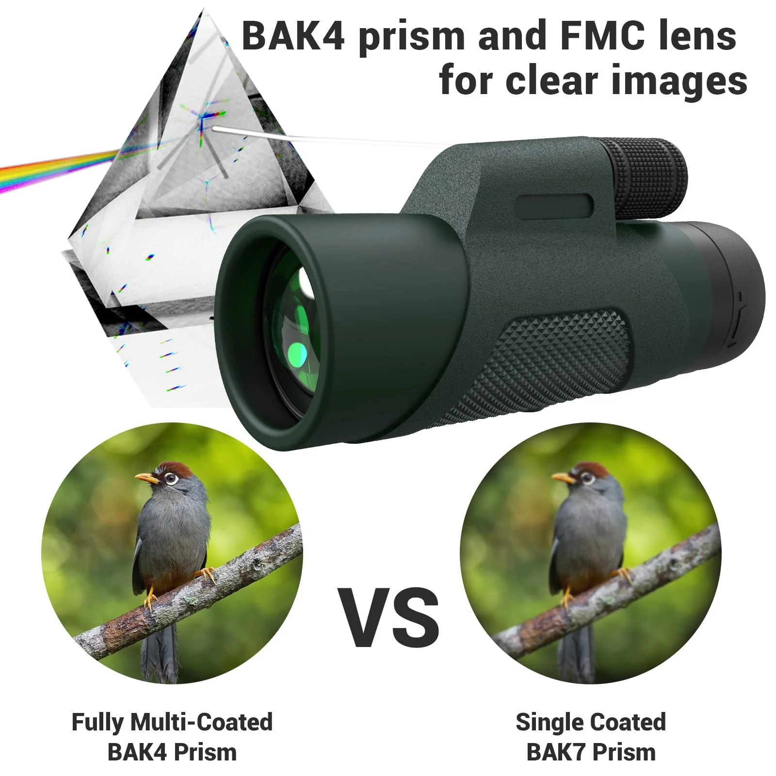 12x50 Monocular Telescope for Adults, High Powered Monoculars Compact Scope Portable Handheld Telescope with BAK-4 Prism FMC Lens for Bird Watching Hiking Camping Hunting Travel 12x50 Green - Image 2