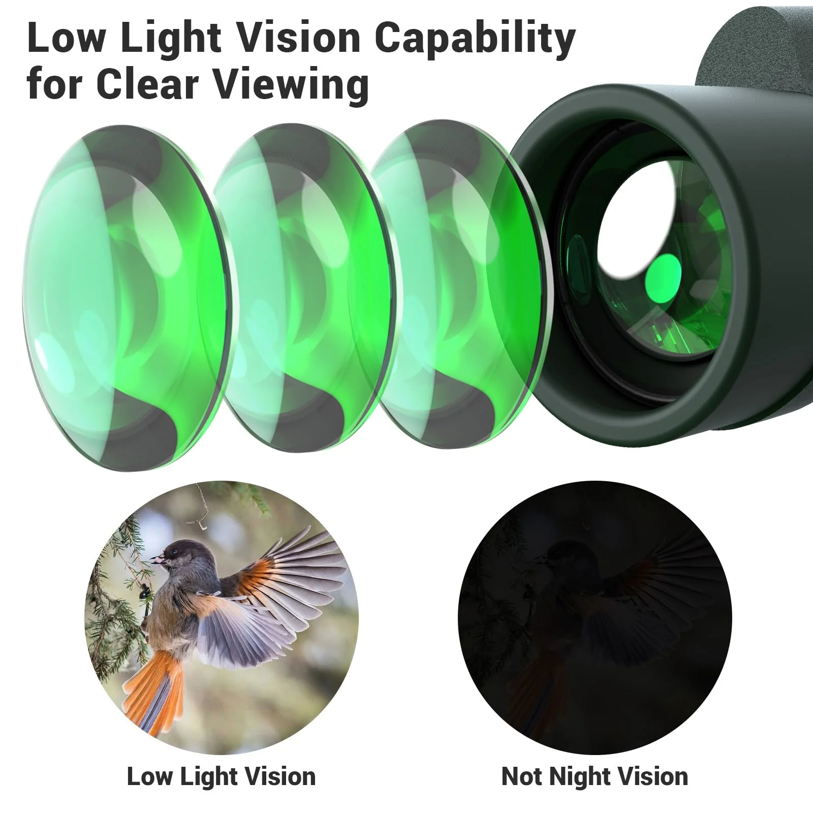 12x50 Monocular Telescope for Adults, High Powered Monoculars Compact Scope Portable Handheld Telescope with BAK-4 Prism FMC Lens for Bird Watching Hiking Camping Hunting Travel 12x50 Green - Image 3