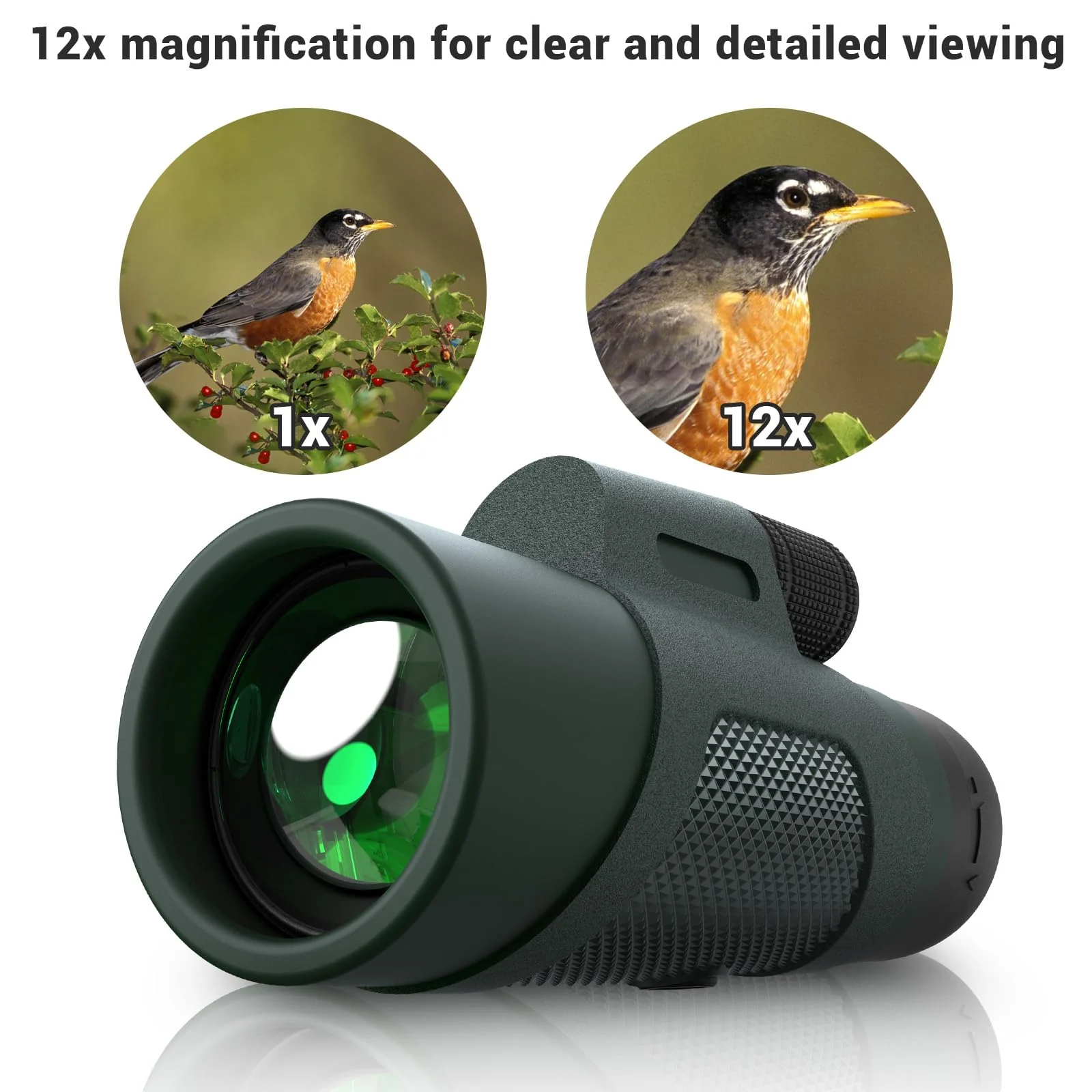 12x50 Monocular Telescope for Adults, High Powered Monoculars Compact Scope Portable Handheld Telescope with BAK-4 Prism FMC Lens for Bird Watching Hiking Camping Hunting Travel 12x50 Green - Image 4
