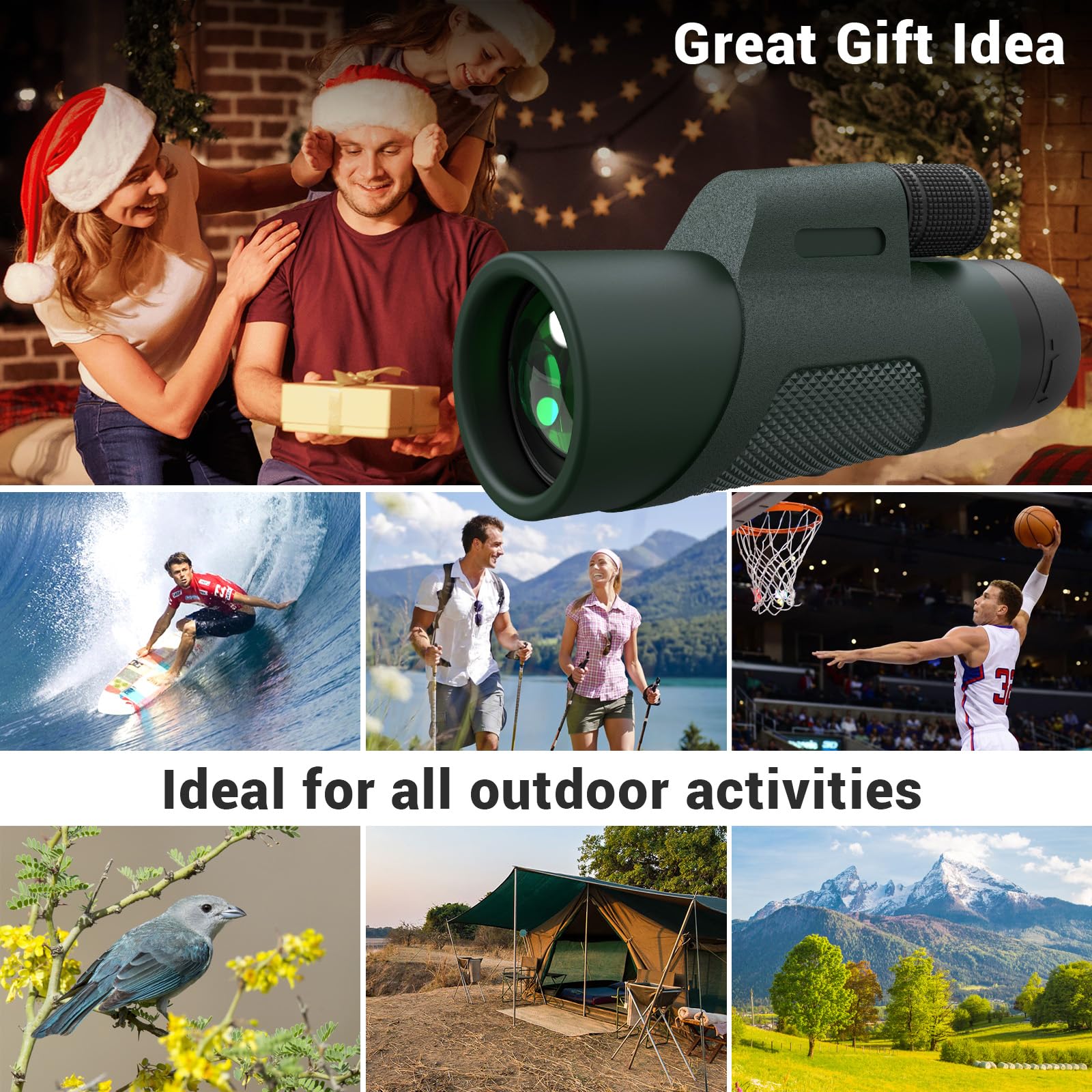 12x50 Monocular Telescope for Adults, High Powered Monoculars Compact Scope Portable Handheld Telescope with BAK-4 Prism FMC Lens for Bird Watching Hiking Camping Hunting Travel 12x50 Green - Image 5