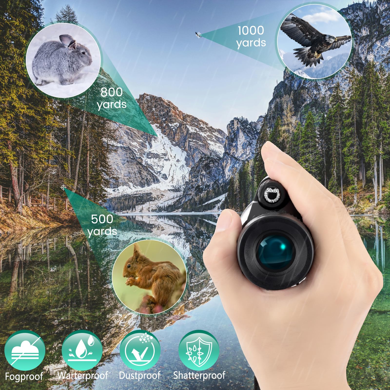 12x50 Monoculars for Adults High Powered, Monocular Compact with BAK4 Prism and FMC Lens, Clear Field of View, Monocular Telescope for Smartphone, Lightweight Monocular for Birdwatching Sports Travel - Image 4