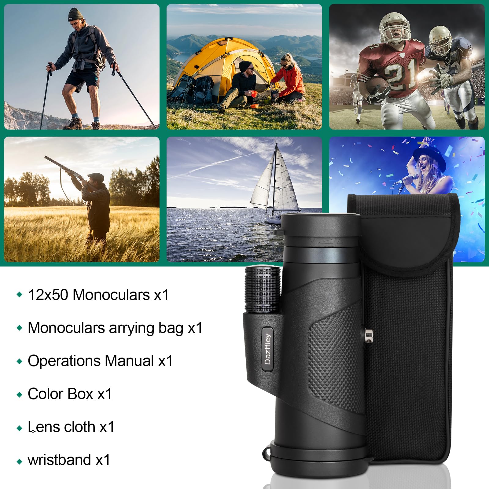 12x50 Monoculars for Adults High Powered, Monocular Compact with BAK4 Prism and FMC Lens, Clear Field of View, Monocular Telescope for Smartphone, Lightweight Monocular for Birdwatching Sports Travel - Image 7