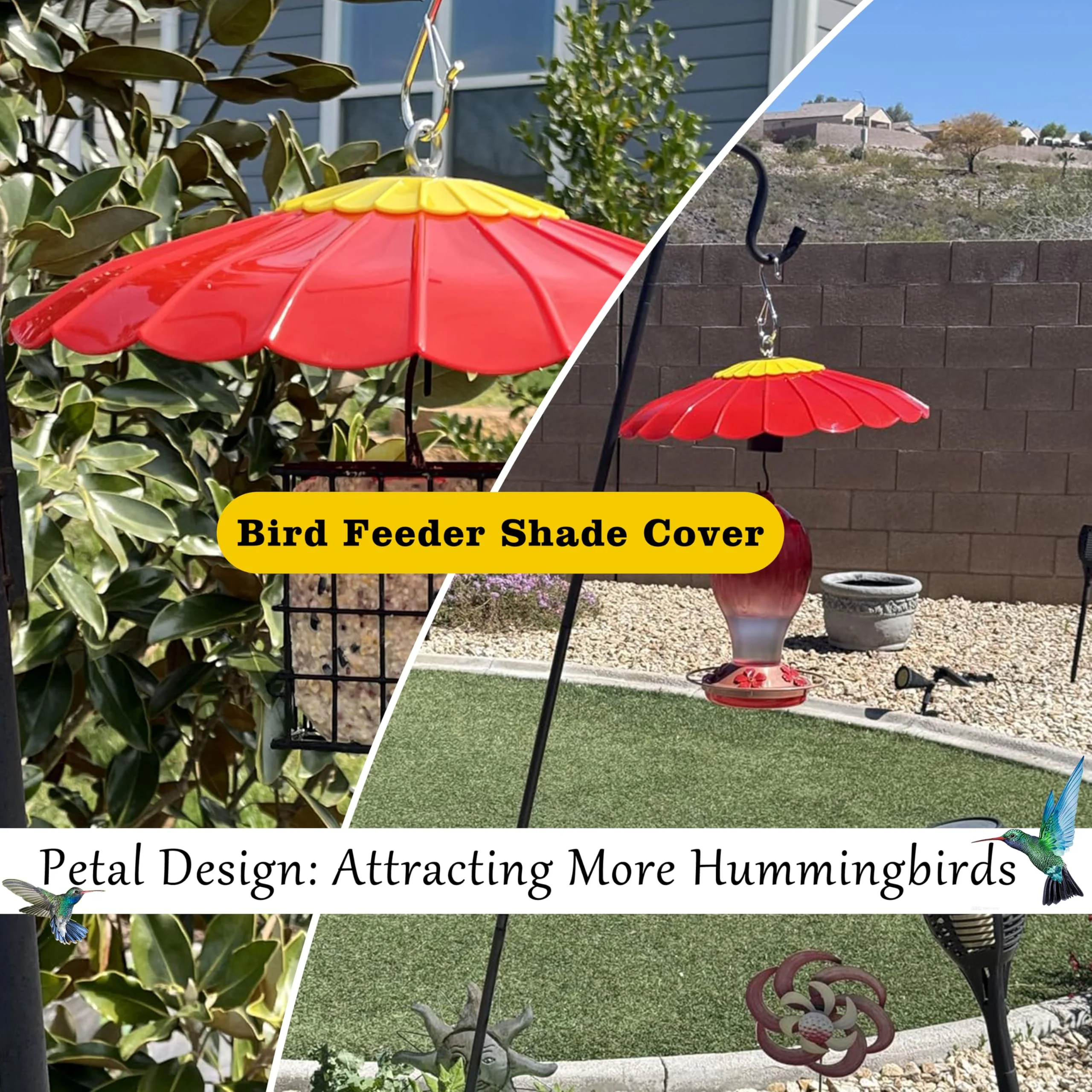 13.5-Inch Hummingbird Feeder Shade Dome Cover,Bird Feeder Rain Cover & Squirrel Shield, Weather Guard with Hanging Bird Feeders,Squirrel Proof for Shepherd's Hook Outdoors(Red) 2 Pack 13'' / 2PCS Red - Image 2