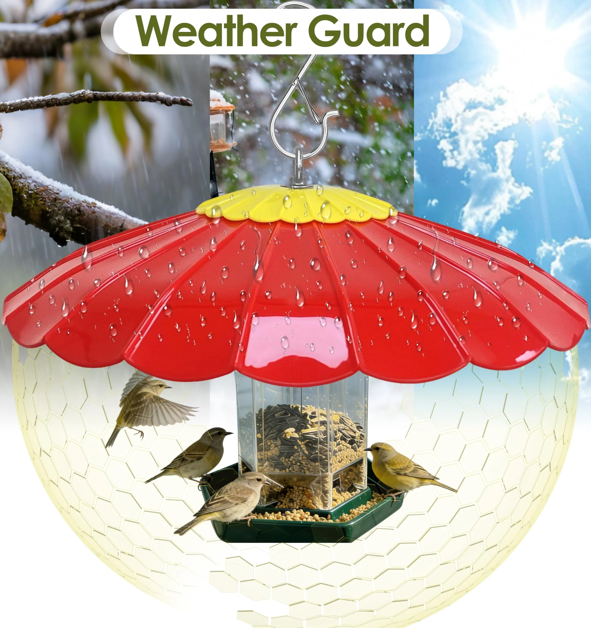 13.5-Inch Hummingbird Feeder Shade Dome Cover,Bird Feeder Rain Cover & Squirrel Shield, Weather Guard with Hanging Bird Feeders,Squirrel Proof for Shepherd's Hook Outdoors(Red) 2 Pack 13'' / 2PCS Red - Image 4
