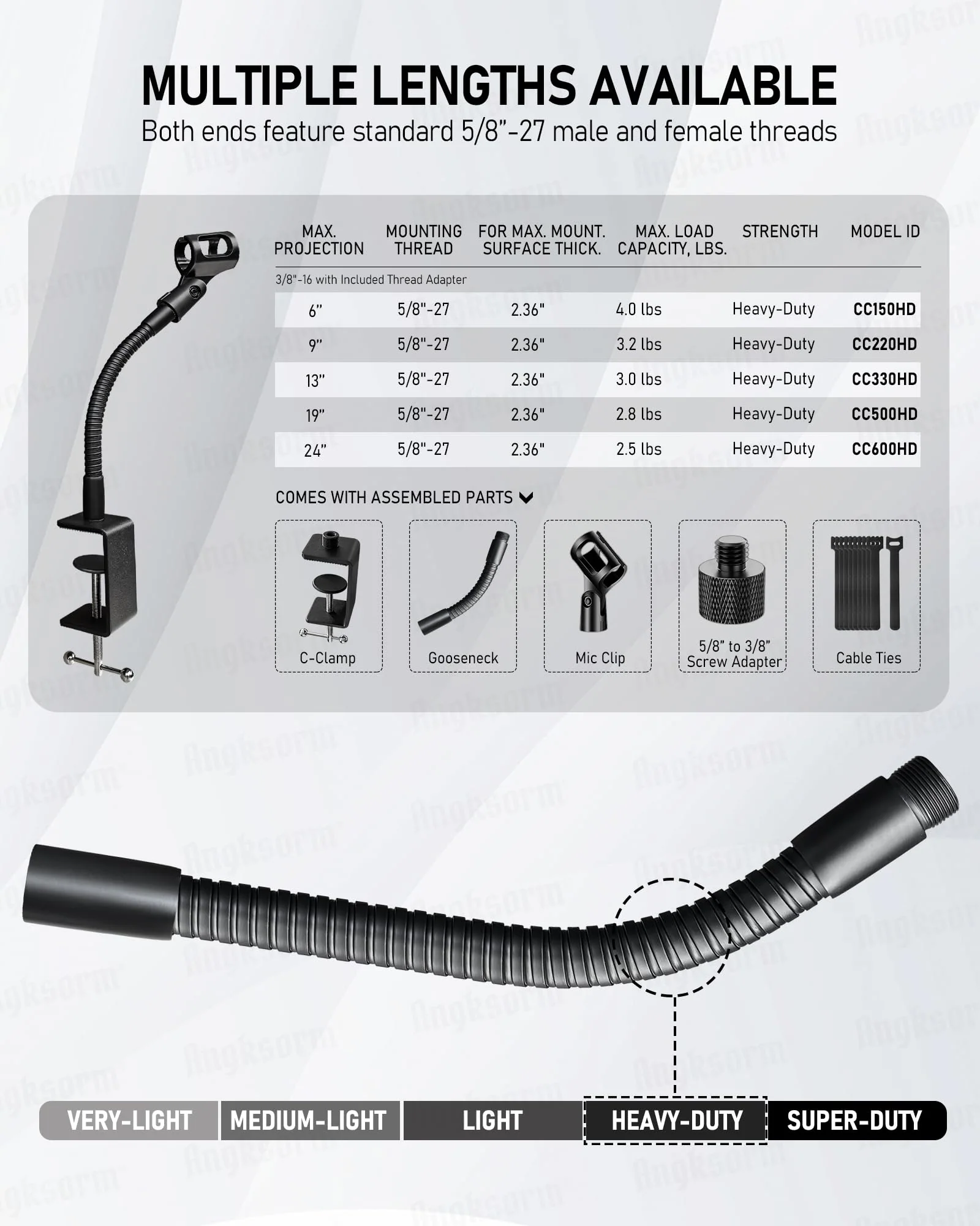 13-INCH Flexible Gooseneck Microphone Stand with Heavy Duty Desk Clamp for Podcast, Meetings, Lectures, Radio Broadcasting Studio, Live Broadcast Equipment, TV Stations 13-INCH - Image 2