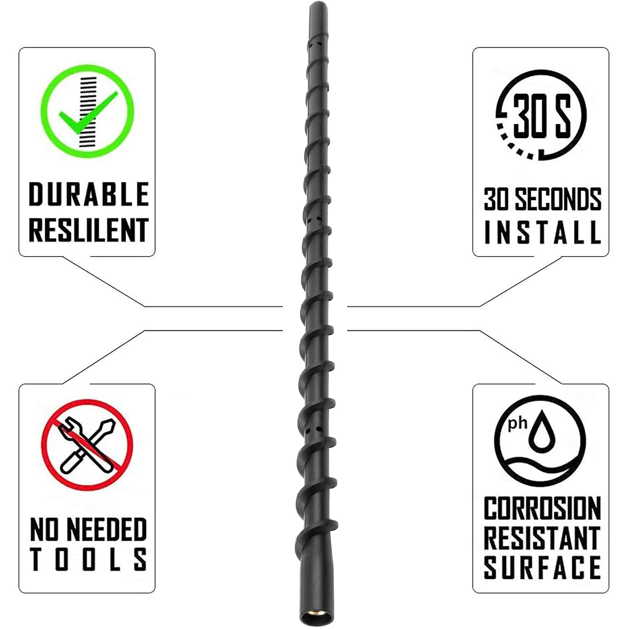 13 Inches Truck Antenna Compatible with Chevrolet Silverado 1500 2500 3500 (2007-2026) and GMC Sierra (2009-2026), Spiral Flexible Rubber Antenna, Direct Replacement Antenna (M7 Thread) - Image 8