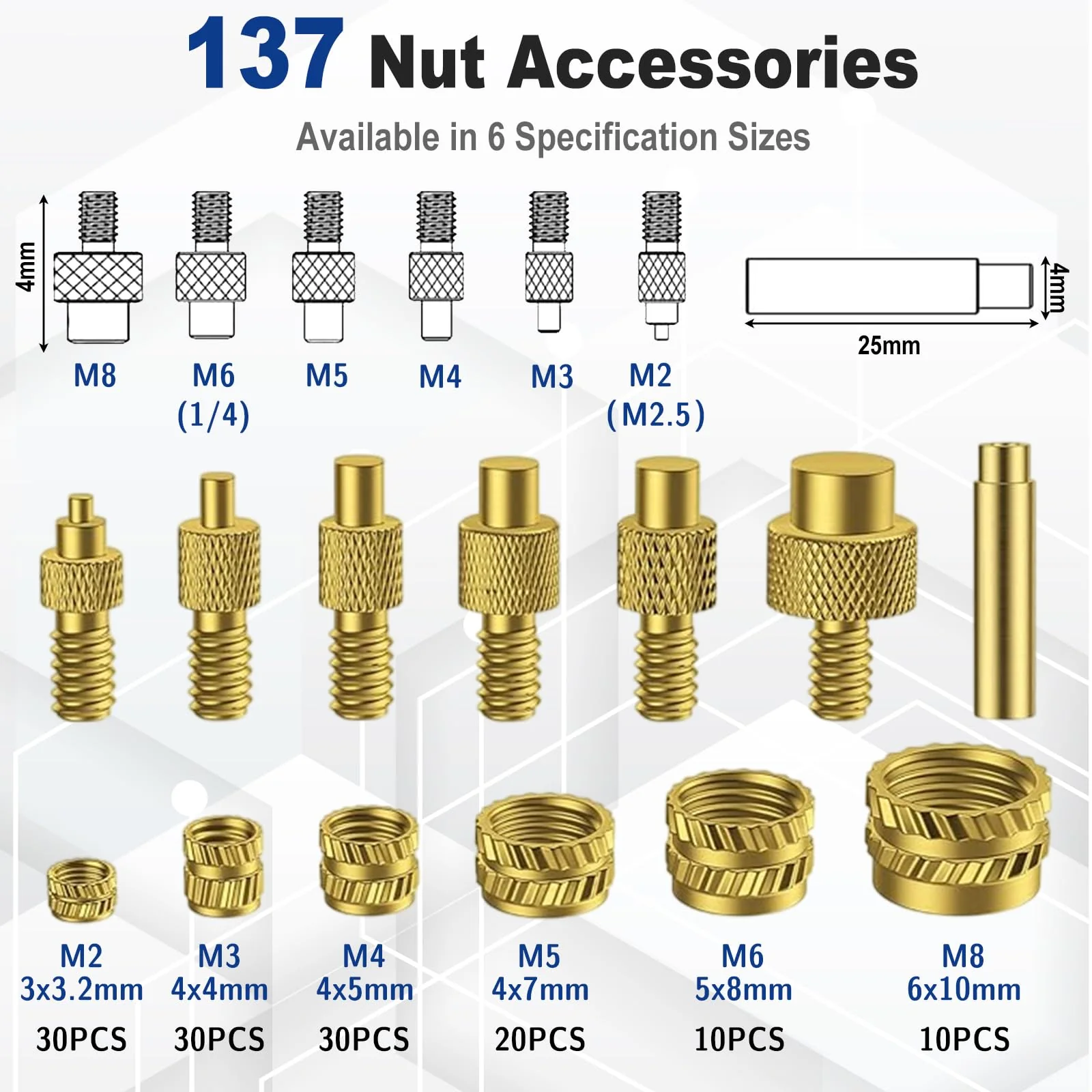 139 Piece Threaded Inserts Soldering Tips Set, 80 W LED Temperature Adjustable Soldering Iron with 130 Pieces Thread Inserts M2/M3/M4/M5/M6/M8, 8 Pieces Soldering Tips for Thread Insert 139 Pieces - Image 5