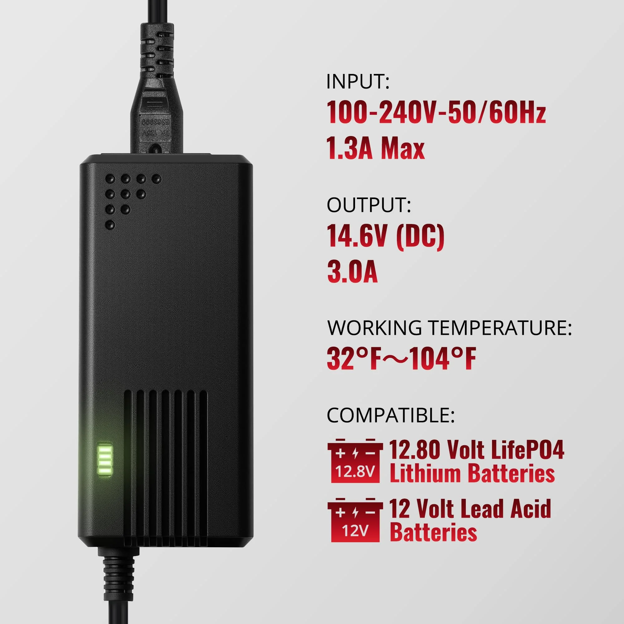 14.6V, 3A Battery Charger for 12V LiFePO4 Motocycle Battery, with Dual Alligator Clips Connector HC-Charger-3A - Image 2