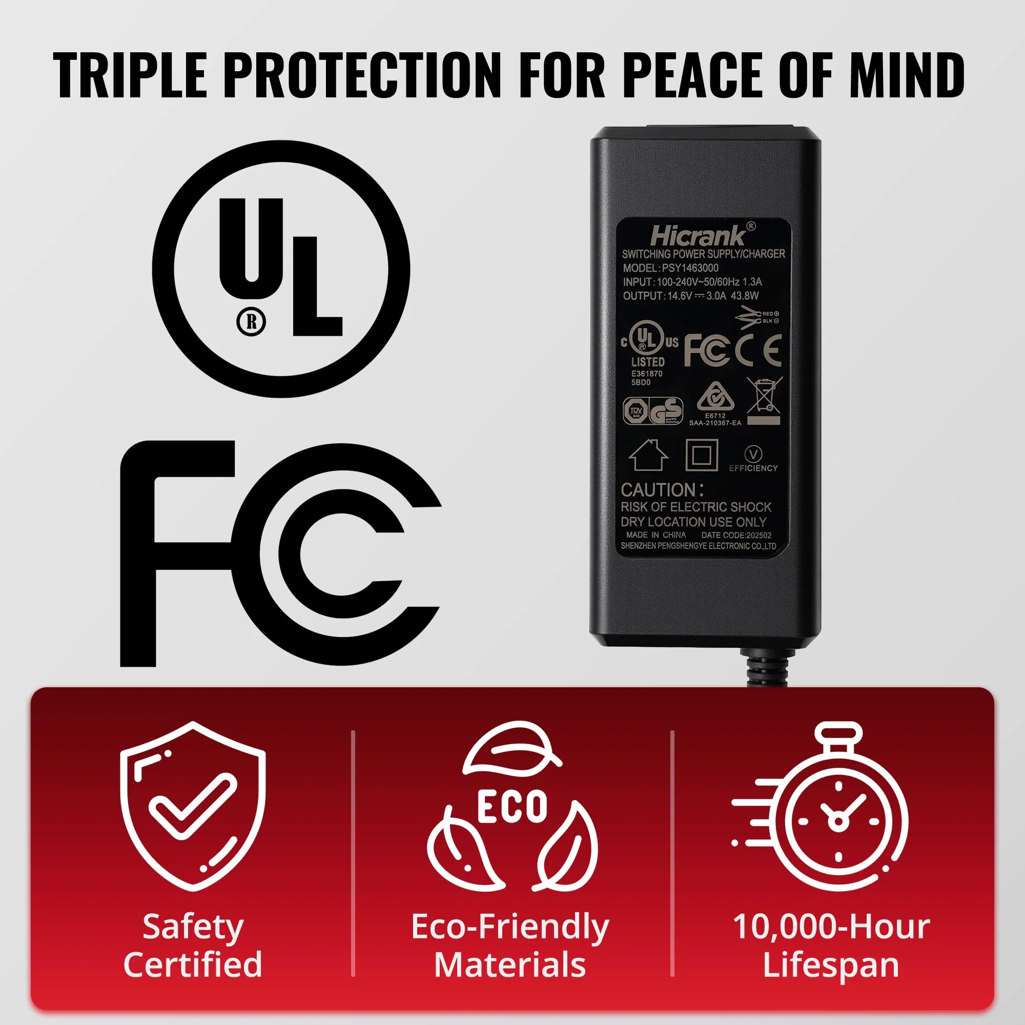 14.6V, 3A Battery Charger for 12V LiFePO4 Motocycle Battery, with Dual Alligator Clips Connector HC-Charger-3A - Image 5