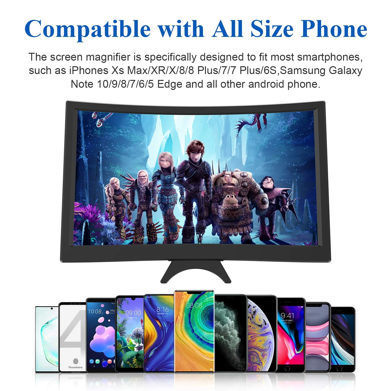 14" Curved Screen Magnifier for Cell Phone -3D HD Magnifing Projector Screen Enlarger for Movies, Videos, and Gaming – Foldable Phone Stand Holder with Screen Amplifier–Compatible with All Smartphones - Image 3