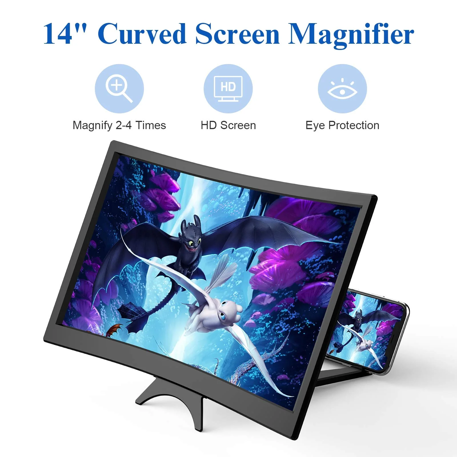 14" Curved Screen Magnifier for Cell Phone -3D HD Magnifing Projector Screen Enlarger for Movies, Videos, and Gaming – Foldable Phone Stand Holder with Screen Amplifier–Compatible with All Smartphones - Image 6