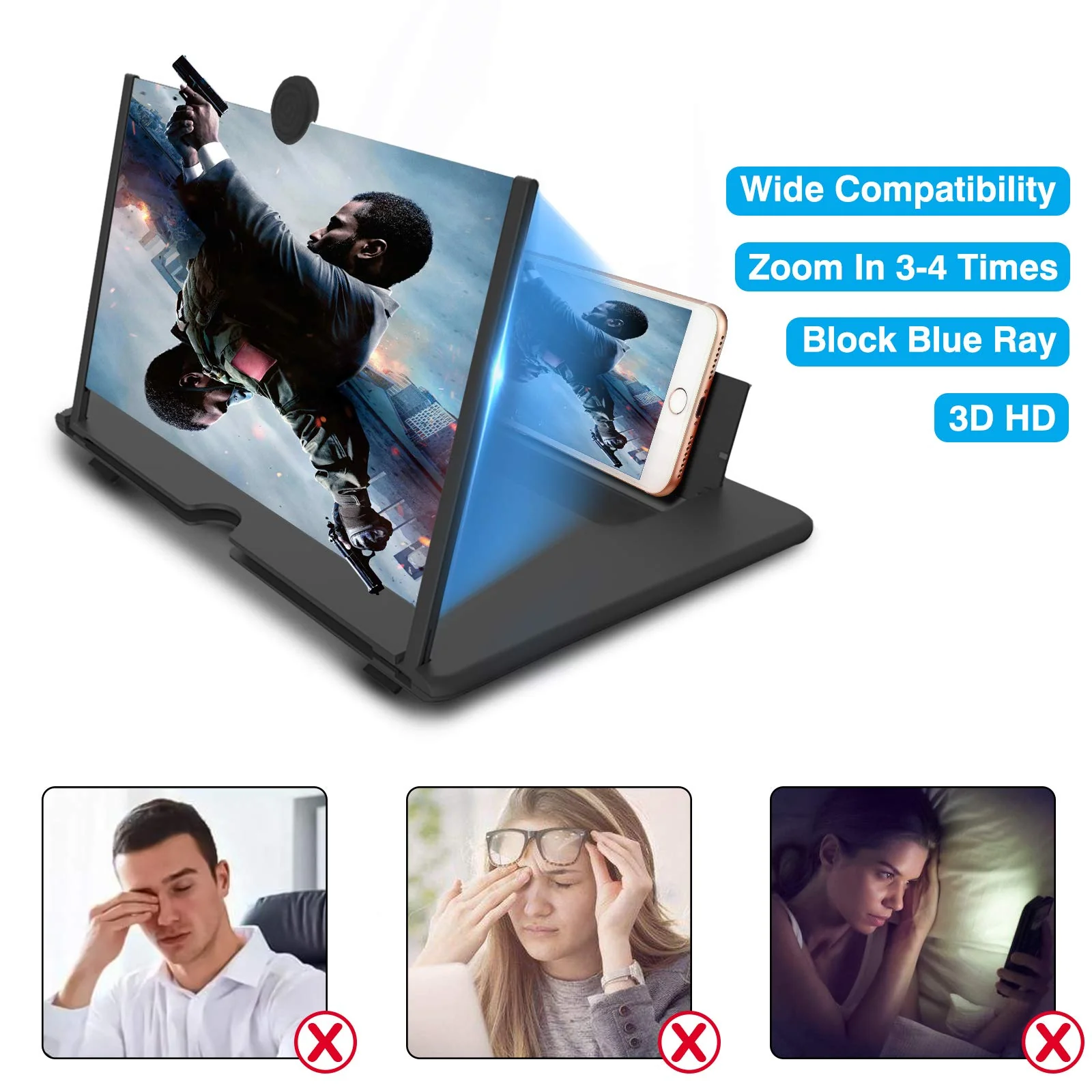 14 inch Screen Magnifier for Cell Phone 3D Magnifier Screen Enlarger for Movies,Videos,Reading,Gaming-Screen Amplifie with Foldable Phone Stand Holder.Compatible with All Smartphones -Black Black - Image 2
