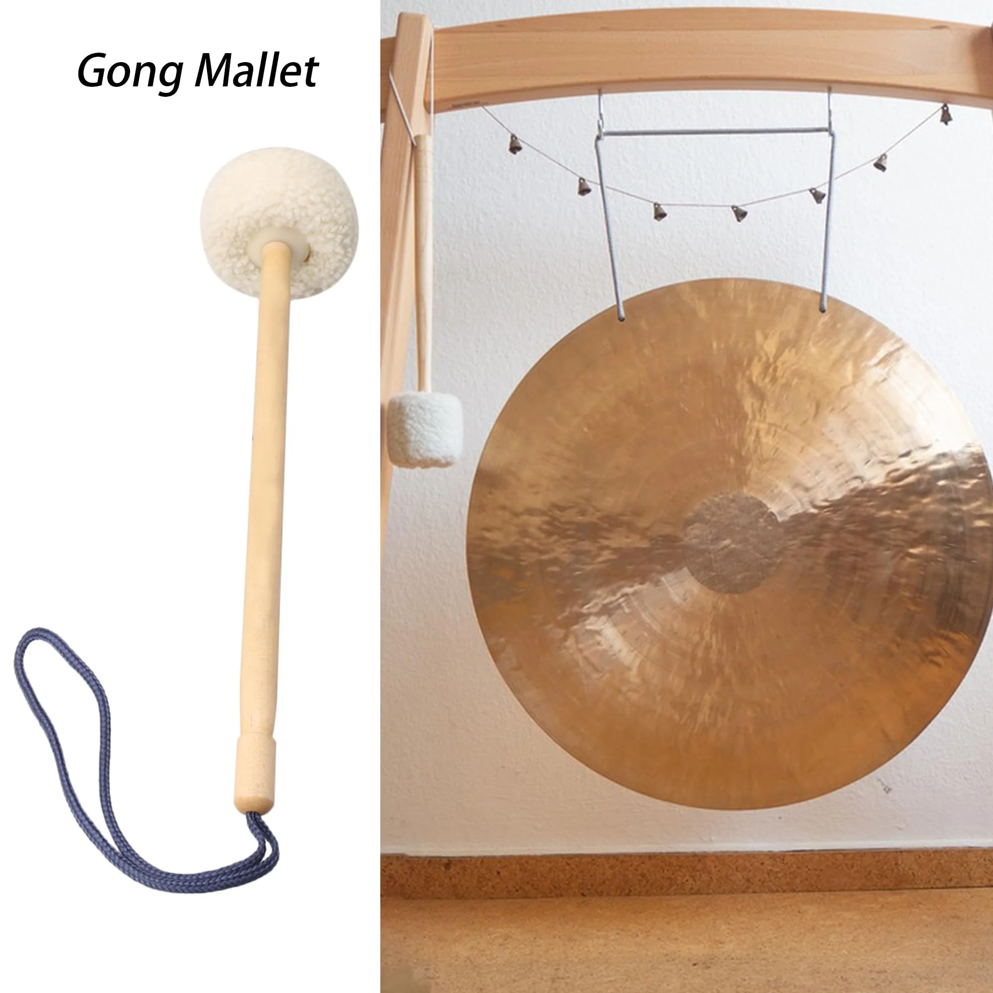 14 Inch Soft Wool Gong Mallet Felt Head Dia 80mm With Wooden Handle - Image 3