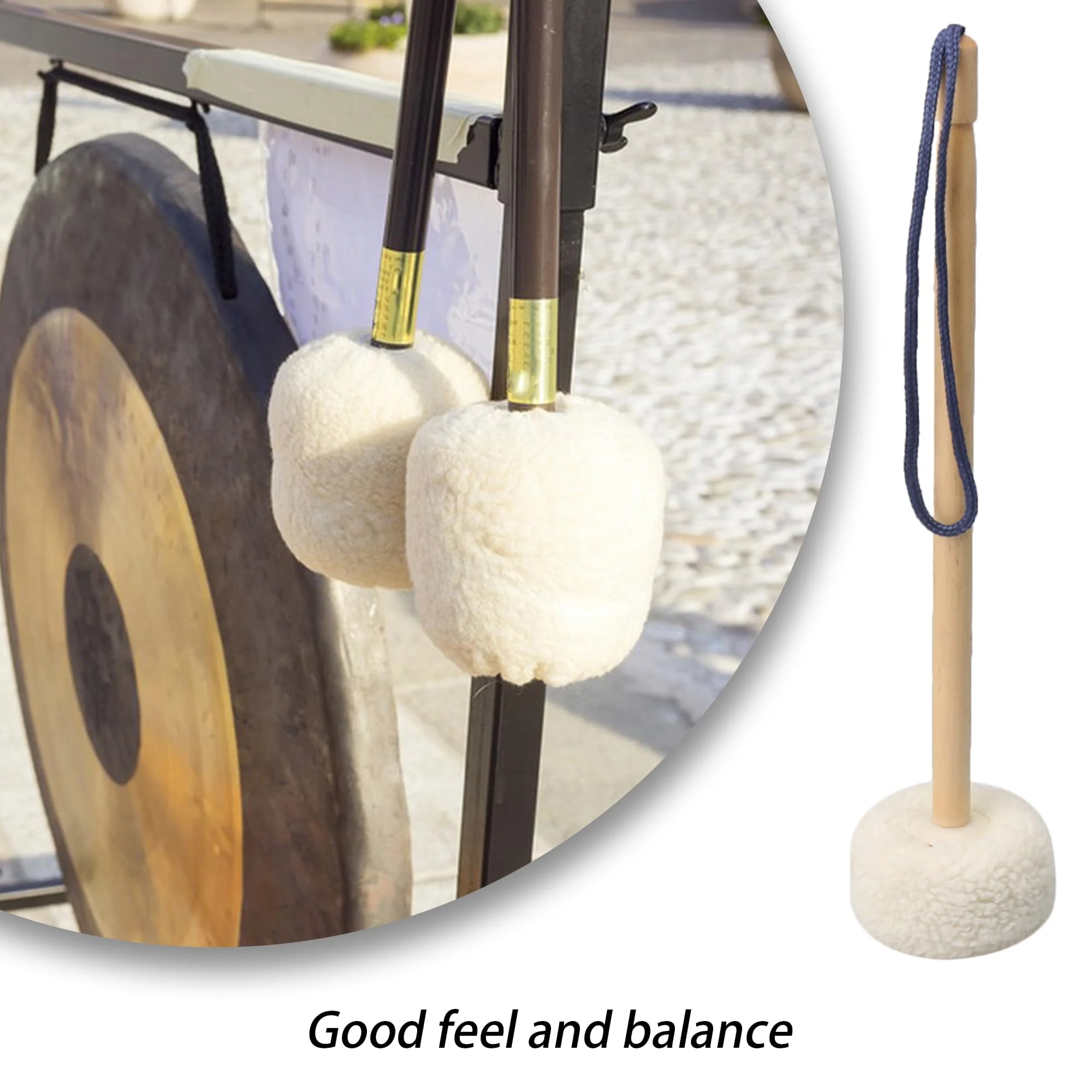 14 Inch Soft Wool Gong Mallet Felt Head Dia 80mm With Wooden Handle - Image 5