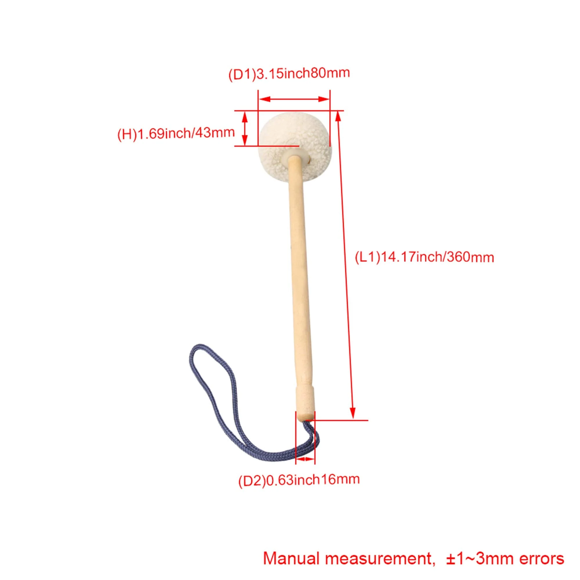 14 Inch Soft Wool Gong Mallet Felt Head Dia 80mm With Wooden Handle - Image 7