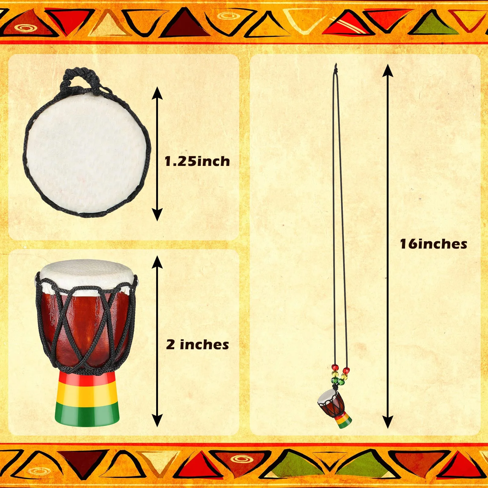 14 Pcs Djembe Drum Necklaces Hand Drum Necklaces Wooden Classic Mini Instrument Pendant African Drum African Bongos Percussion Necklace for Drum Circle Adults Dark Brown and Light Brown - Image 2