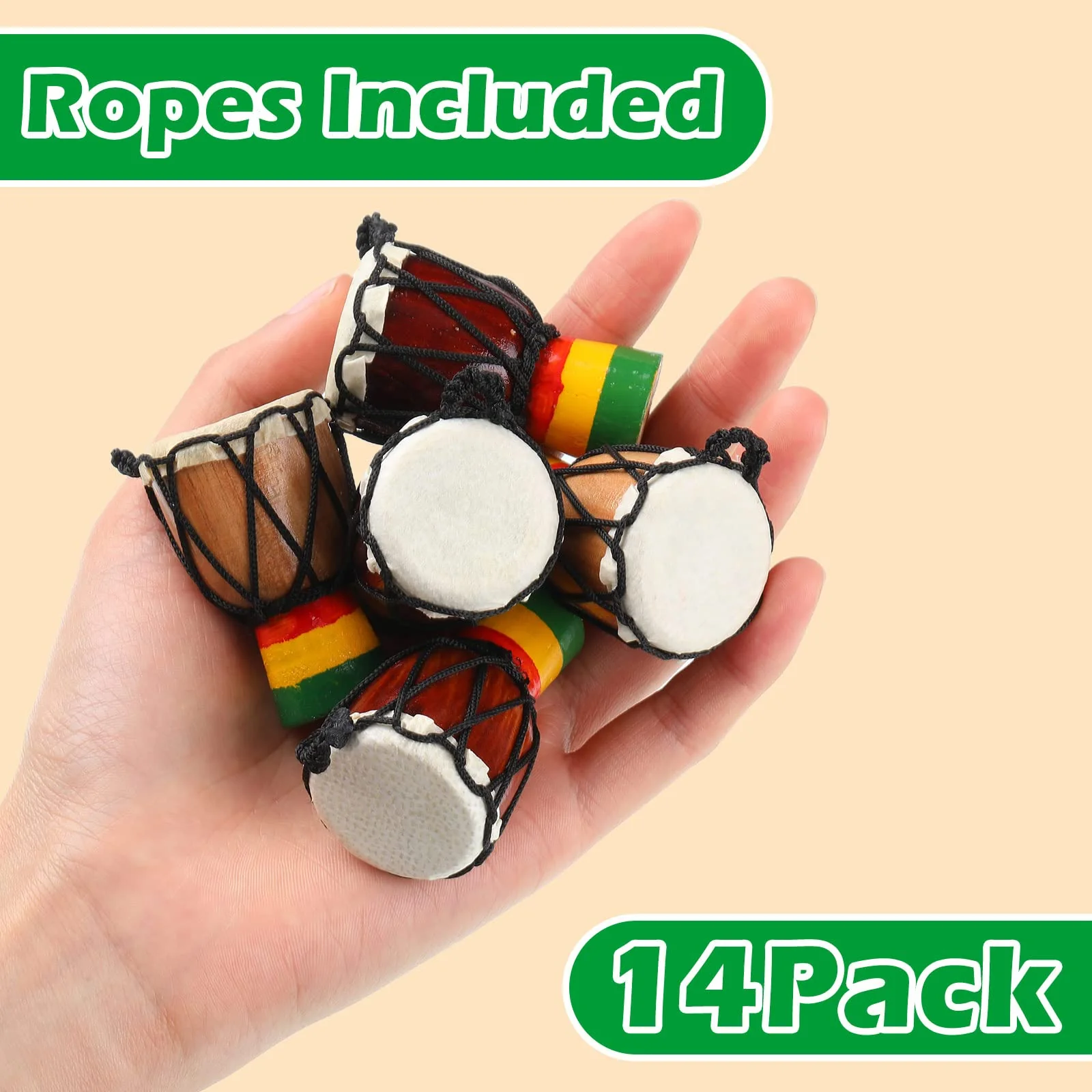 14 Pcs Djembe Drum Necklaces Hand Drum Necklaces Wooden Classic Mini Instrument Pendant African Drum African Bongos Percussion Necklace for Drum Circle Adults Dark Brown and Light Brown - Image 3