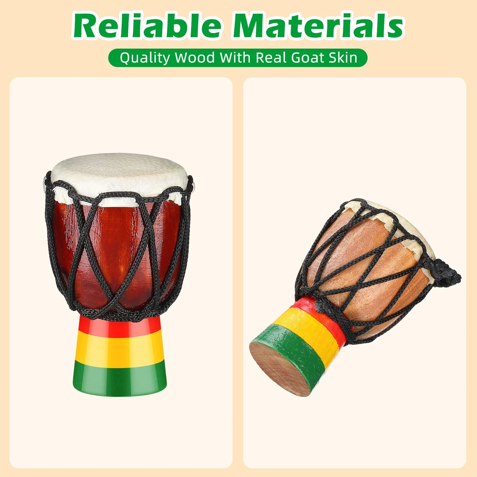 14 Pcs Djembe Drum Necklaces Hand Drum Necklaces Wooden Classic Mini Instrument Pendant African Drum African Bongos Percussion Necklace for Drum Circle Adults Dark Brown and Light Brown - Image 5