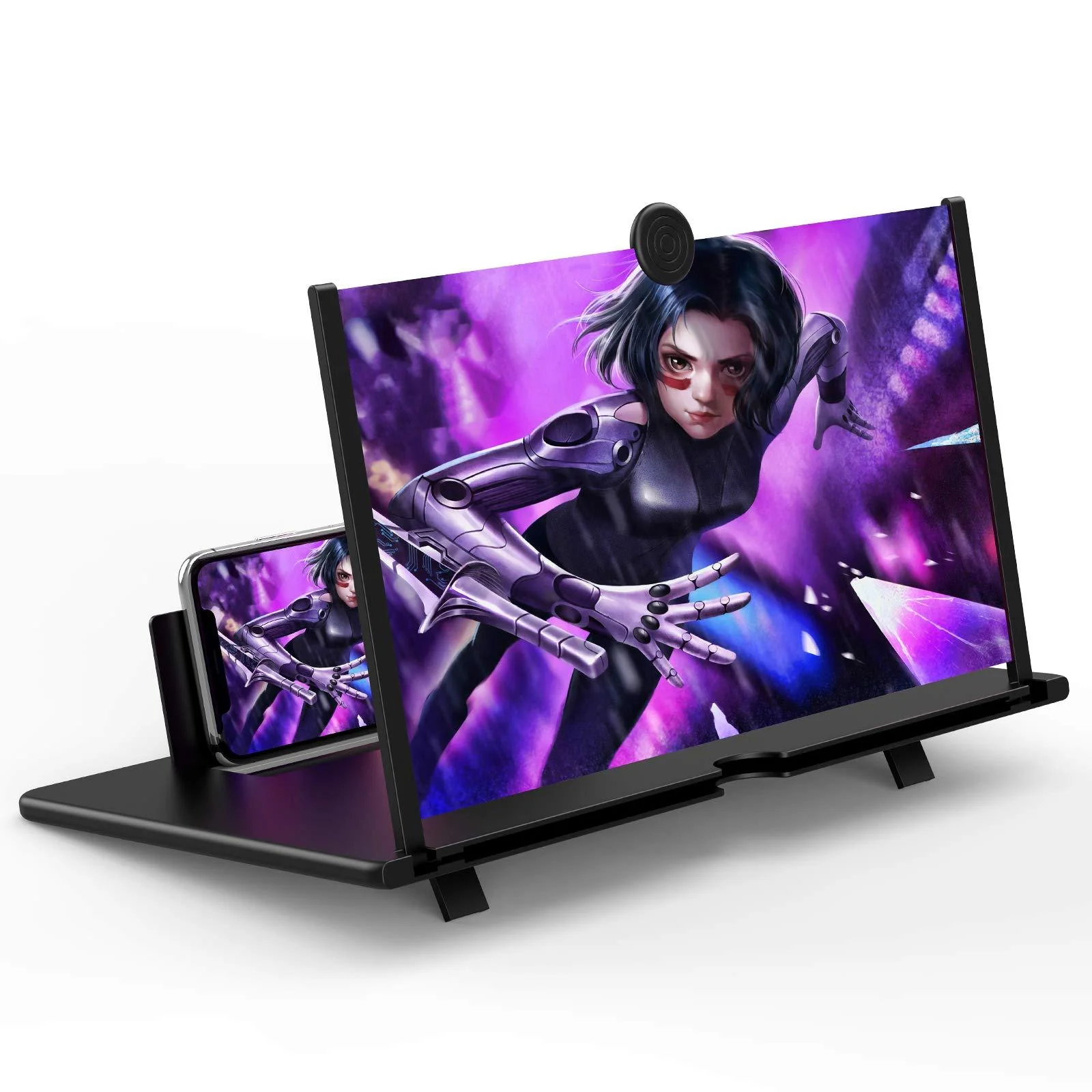 14" Screen Magnifier for Cell Phone -3D HD Magnifing Projector Screen Enlarger for Movies, Videos and Gaming – Foldable Phone Stand Holder with Screen Amplifier–Compatible with All Smartphones (Black) Black - Image 2