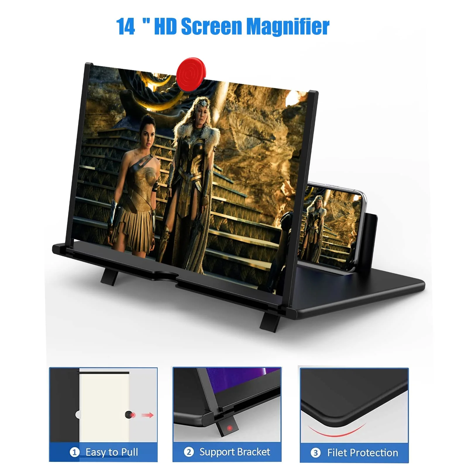 14" Screen Magnifier for Cell Phone - Mobile Phone 3D HD Magnifying Projector Screen Enlarger for Movies, Videos and Gaming – Foldable Phone Stand with Screen Amplifier–Compatible with All Phones Bkack-14inch - Image 2